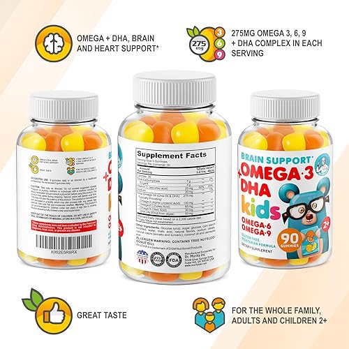Miniatura 7 de DR. MORITZ Gomitas Omega 3 Kids (180 unidades), gomitas veganas Omega3 para niños sin aceite de pescado, vitaminas para la salud del cerebro y el