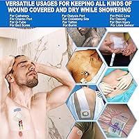 Vista 6 de 25 cubiertas de ducha impermeables para catéter de diálisis (7.8 x 7.8 pulgadas), cubierta adhesiva de ducha de línea PICC, cubierta elástica