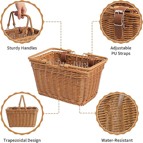 Miniatura 7 de GRANNY SAYS Cesta de bicicleta para niños, canasta delantera para bicicleta para niños, pequeña canasta de mimbre para niños y niñas, cesta pequeña