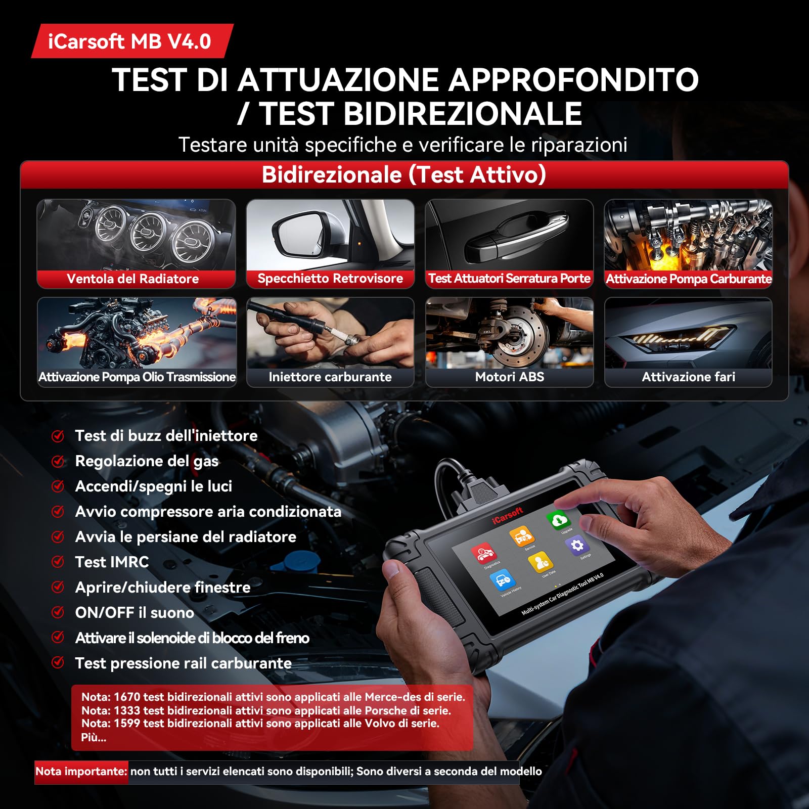 iCarsoft MB V4.0 Strumento di Diagnostica Bidirezionale para Benz/Sprinter//Smart/Maybach+ 2 marchi Auto Aggiuntivi, Scanner OBD2 con 38 Servizi, Test Bidirezionale -Aggiornamenti Gratuiti