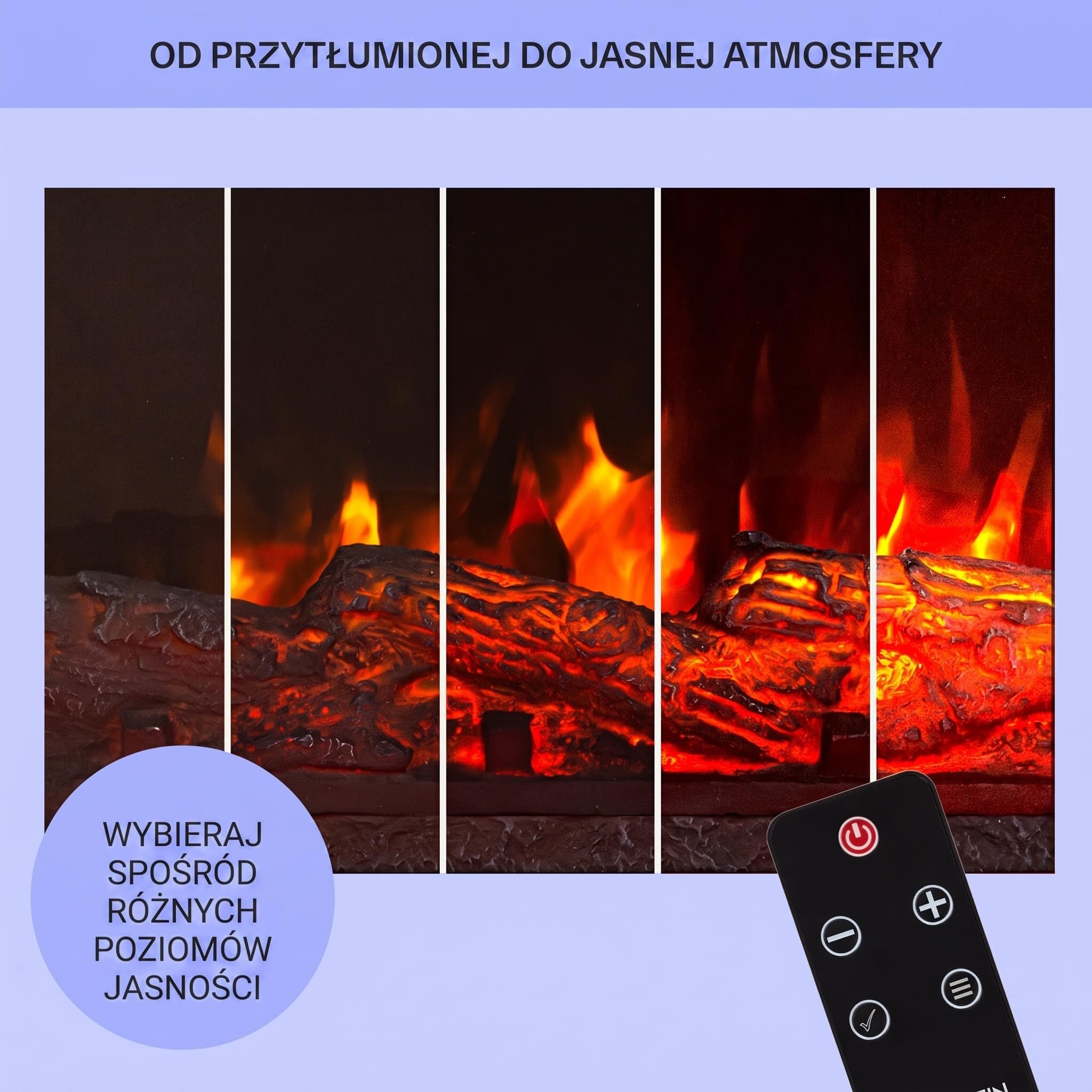 Klarstein Kominek dekoracyjny z płomieniami LED, Kominek elektryczny z ogrzewaniem, 1800W elektryczny, ścienny z pilotem i timerem, Kominki elektryczne z obudową z MDF