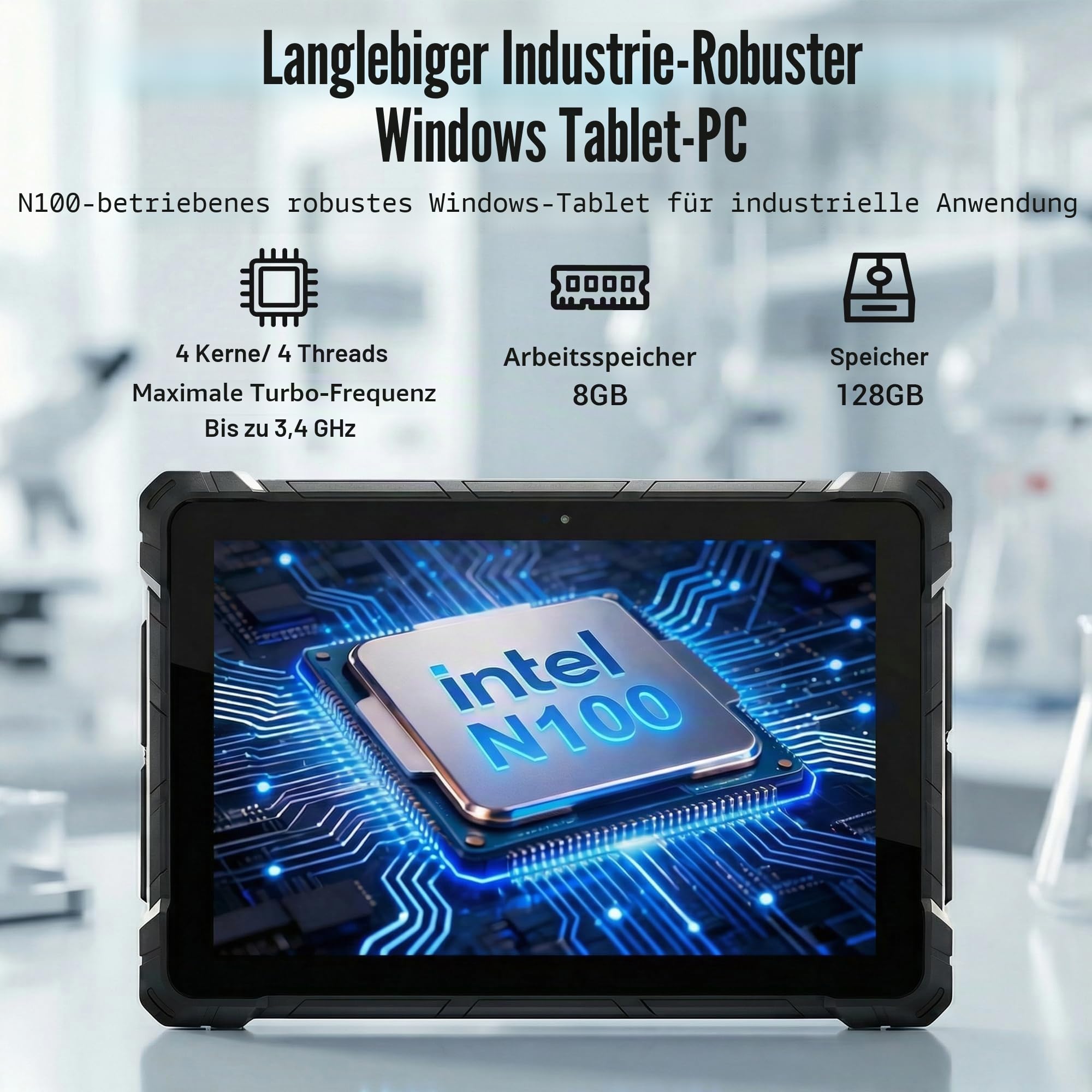 Robustes Tablet PC Win 11 Pro-HEIGAOLAPC Rugged Wasserdichtes Outdoor Tablet Computer 10,1" für Industrie, N100 CPU, 8GB Ram 128GB eMMC 1280*800 IPS, 8000mAh Akku, 4G LTE, RS232, Type-C, USB3,2, GPS