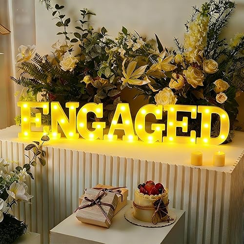 Honoson 7 piezas de decoración de fiesta de compromiso de 6.5 pulgadas, luces LED de compromiso, luces de letrero de luces para decoración de mesa