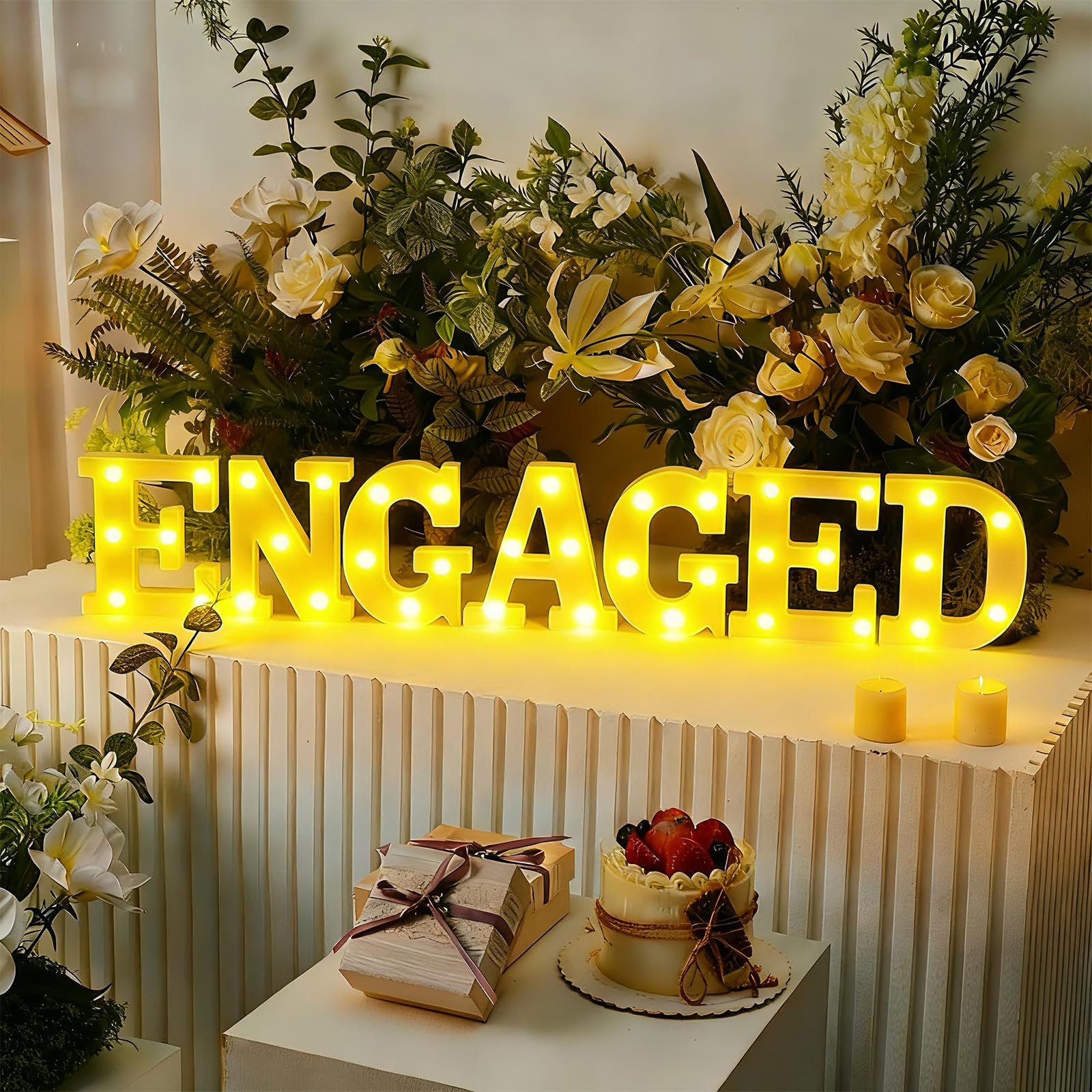 Photo 1 of Honoson 7 Pcs Engagement Party Decorations, 6.5 Inch Engaged LED Letter Lights Sign Engaged Table Decoration for Wedding Engagement Bridal Shower