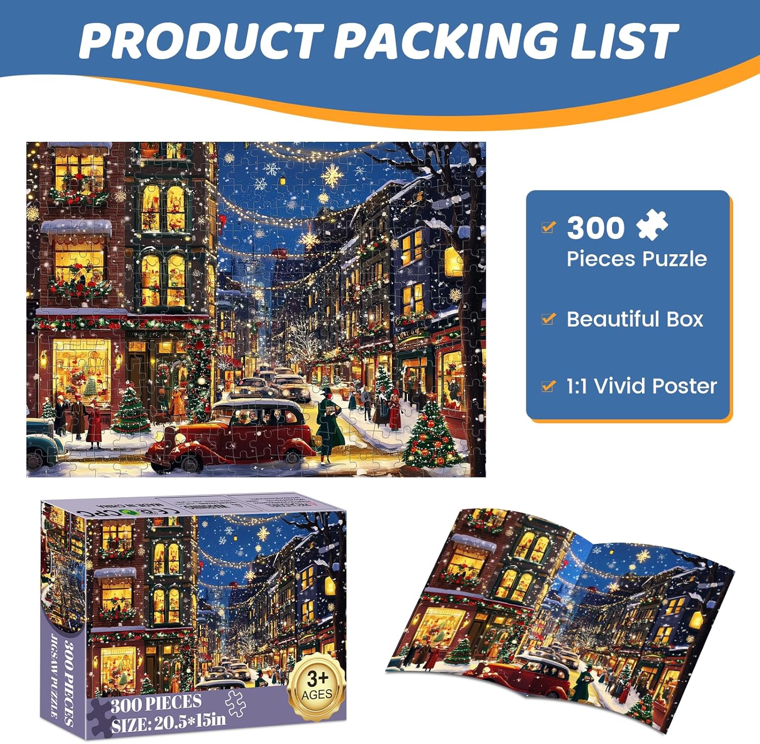 300 Piece Puzzle for Adults-Christmas Night Puzzle| Recycled Cardboard Jigsaw Puzzles 300 Pieces | Challenging Family Activity Great Gift Idea for Family Friends | Difficult Puzzles Size