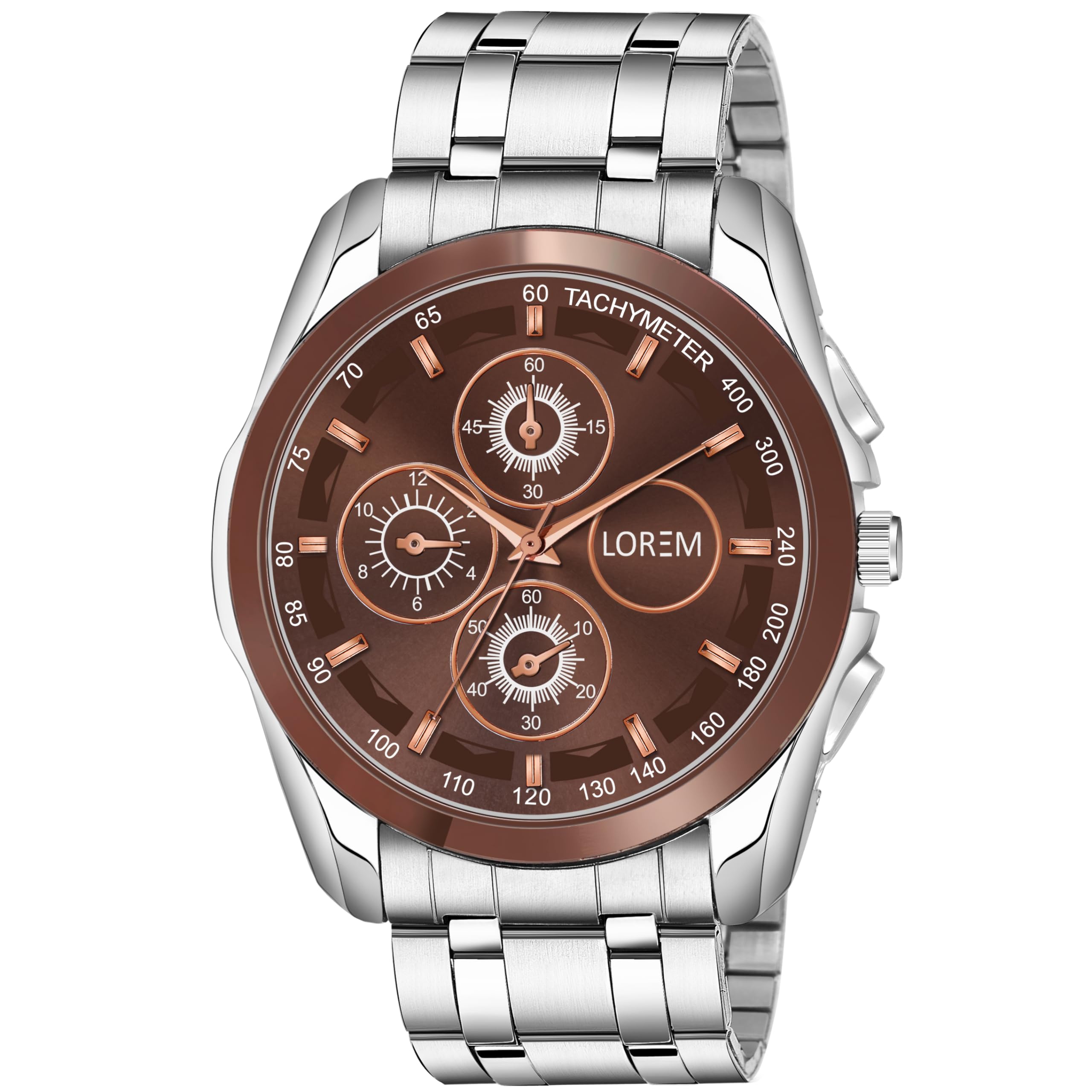 LOREM Premium Brown & Silver Dummy Chronograph Metal Analog Watch for Men LR116 (B0CWF1Q2ZJ) Amazon Price History, Amazon Price Tracker