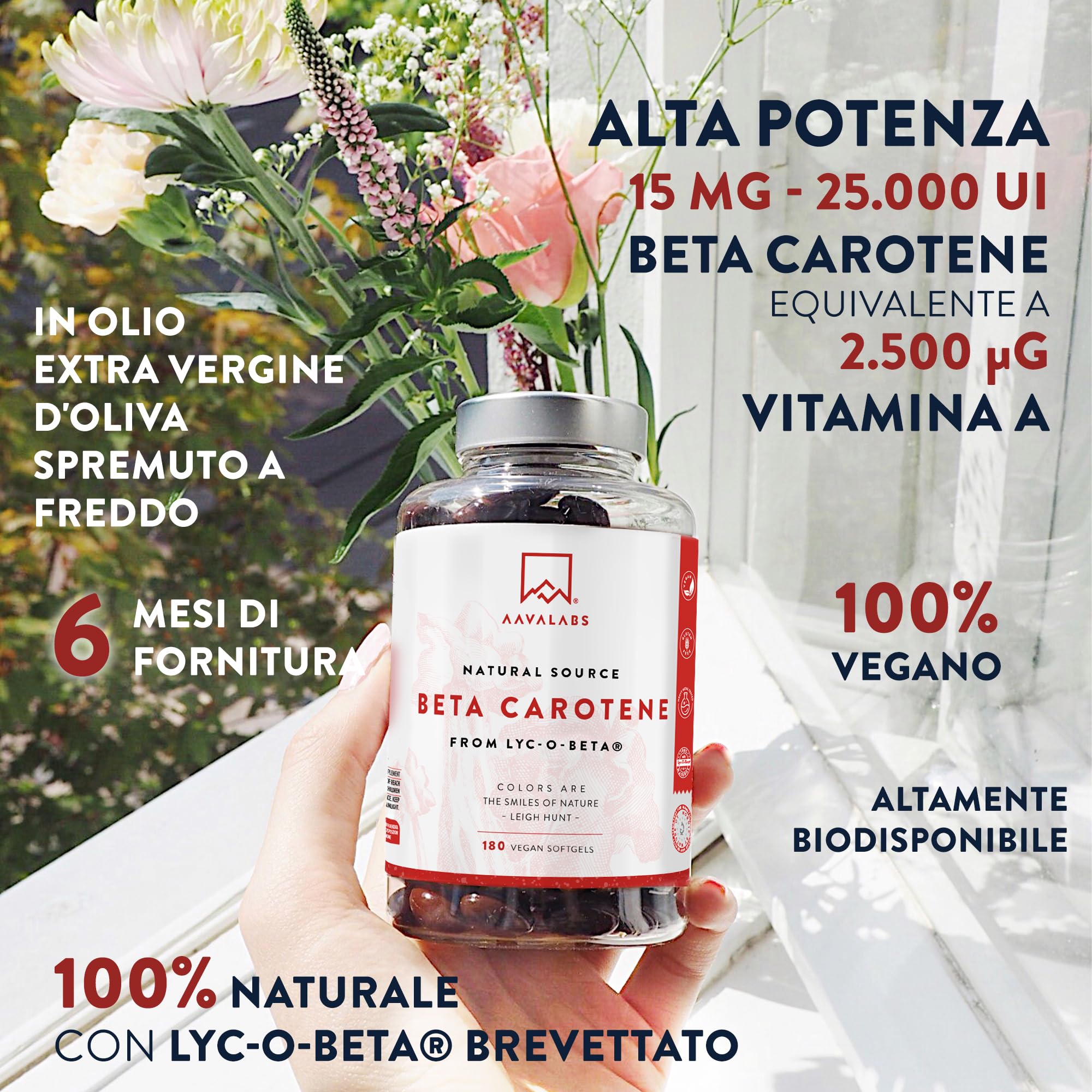 Betacarotene Integratore Abbronzatura Naturale 25000 UI con Lyc-O-Beta e Olio Extravergine d'Oliva - Betacarotene per Abbronzatura Forte e Sistema Immunitario - Integratori Abbronzatura 180 Capsule