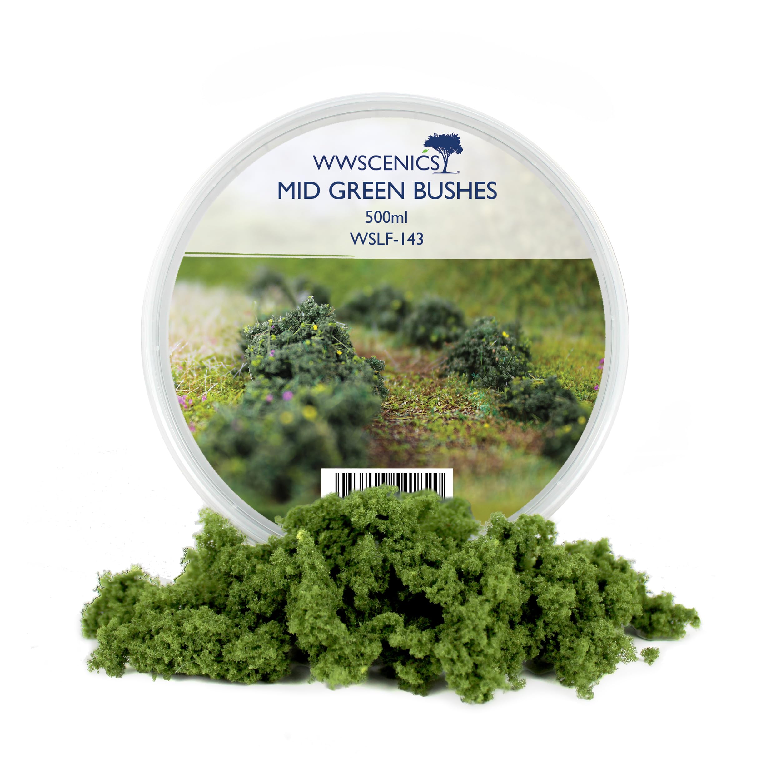 WWS War World Scenics WWScenics Bushes Mid Green 500ml Tub – Realistic Landscape Foliage for Model Railways, Dioramas, Miniature Bases & Wargaming Scenery