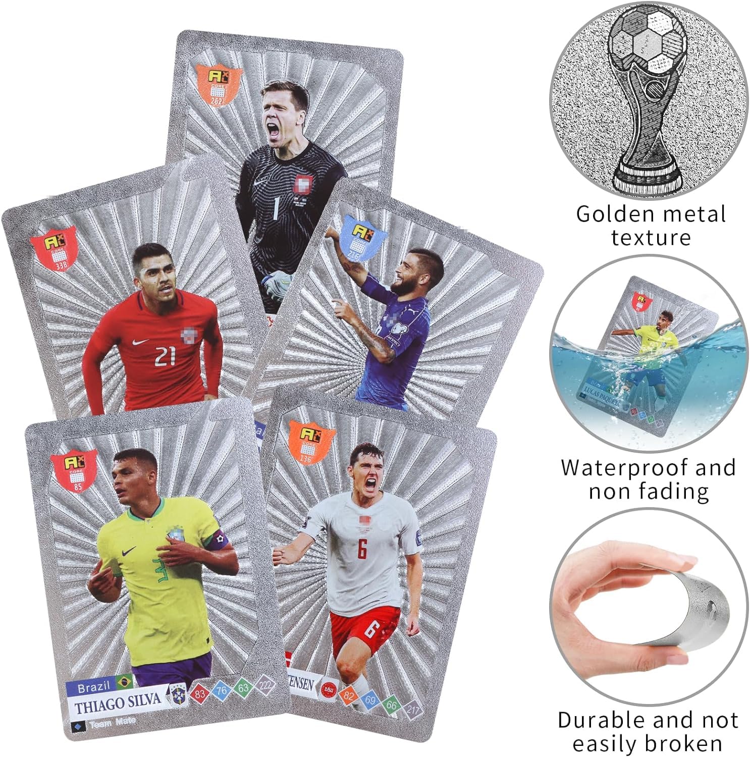 Bestie toys World Cup Soccer Star Card 55Pcs Soccer Trading Cards Gold Foil Cards Silver Sports Souvenirs No Repetition Birthday Kids Men(Silver) 4
