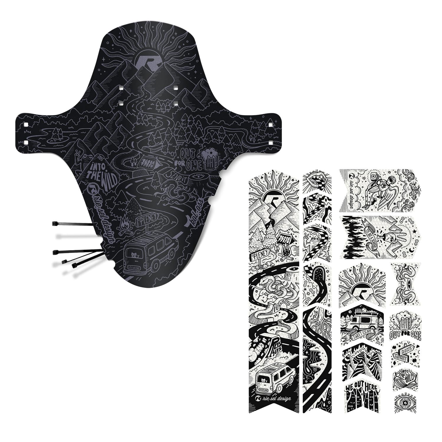 Riesel Design - MTB Fahrrad Set - Schutzblech vorn und Rahmenschutzfolie | Fahrrad Schutzblech inklusive Kabelbinder und extra robuste Schutzfolie für Ober-, Unter- und Sitzrohr