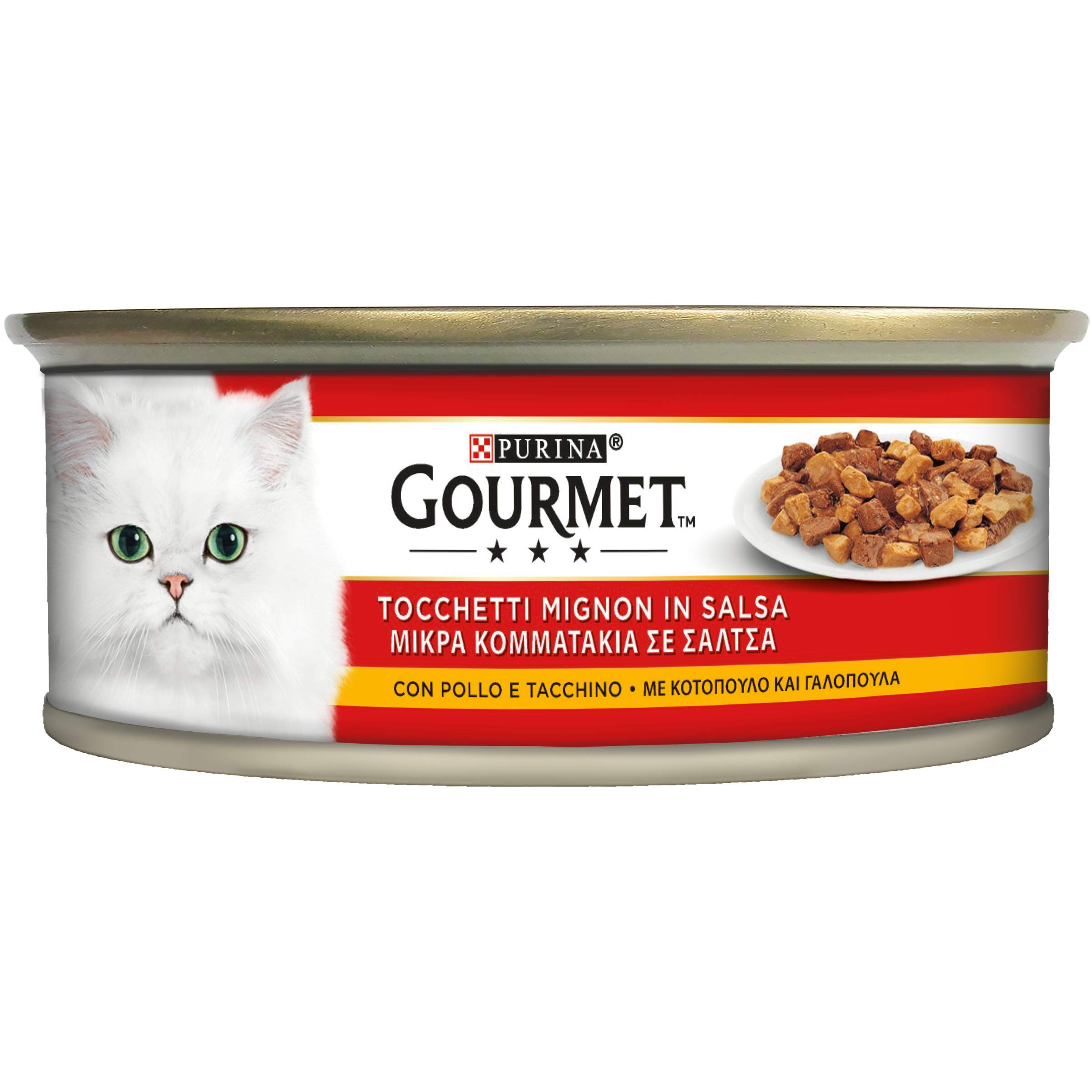 Purina Gourmet Rosso Umido Gatto Tocchetti Mignon Pollo e Tacchino 24 Lattine da 195g Ciascuna (Confezione da 2)