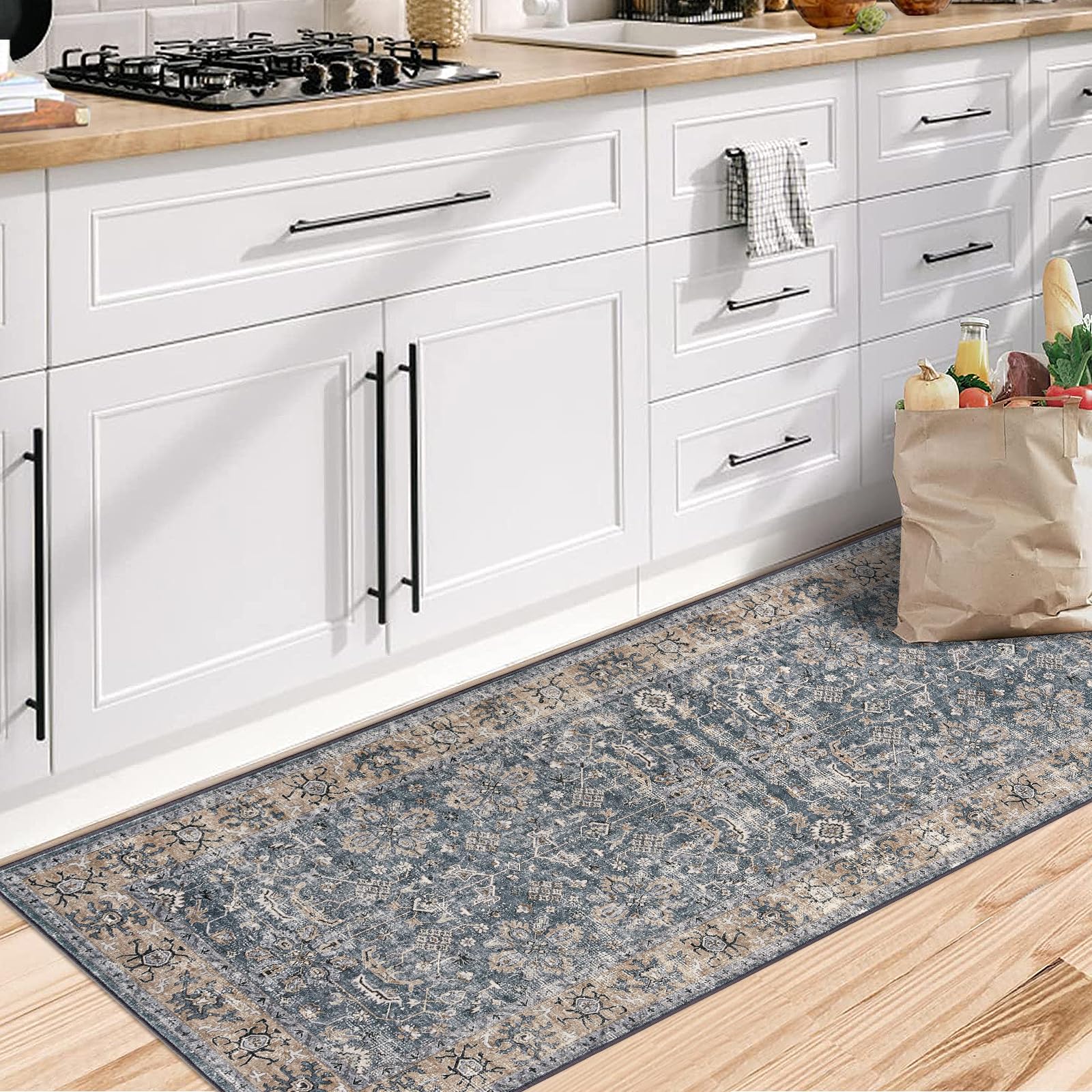 CIBTYHOH Washable Rug Rugs Living Room Carpet for Bedroom Vintage-Inspired Area Rug - Classic Floral Pattern,80 * 150 CM - Image 3