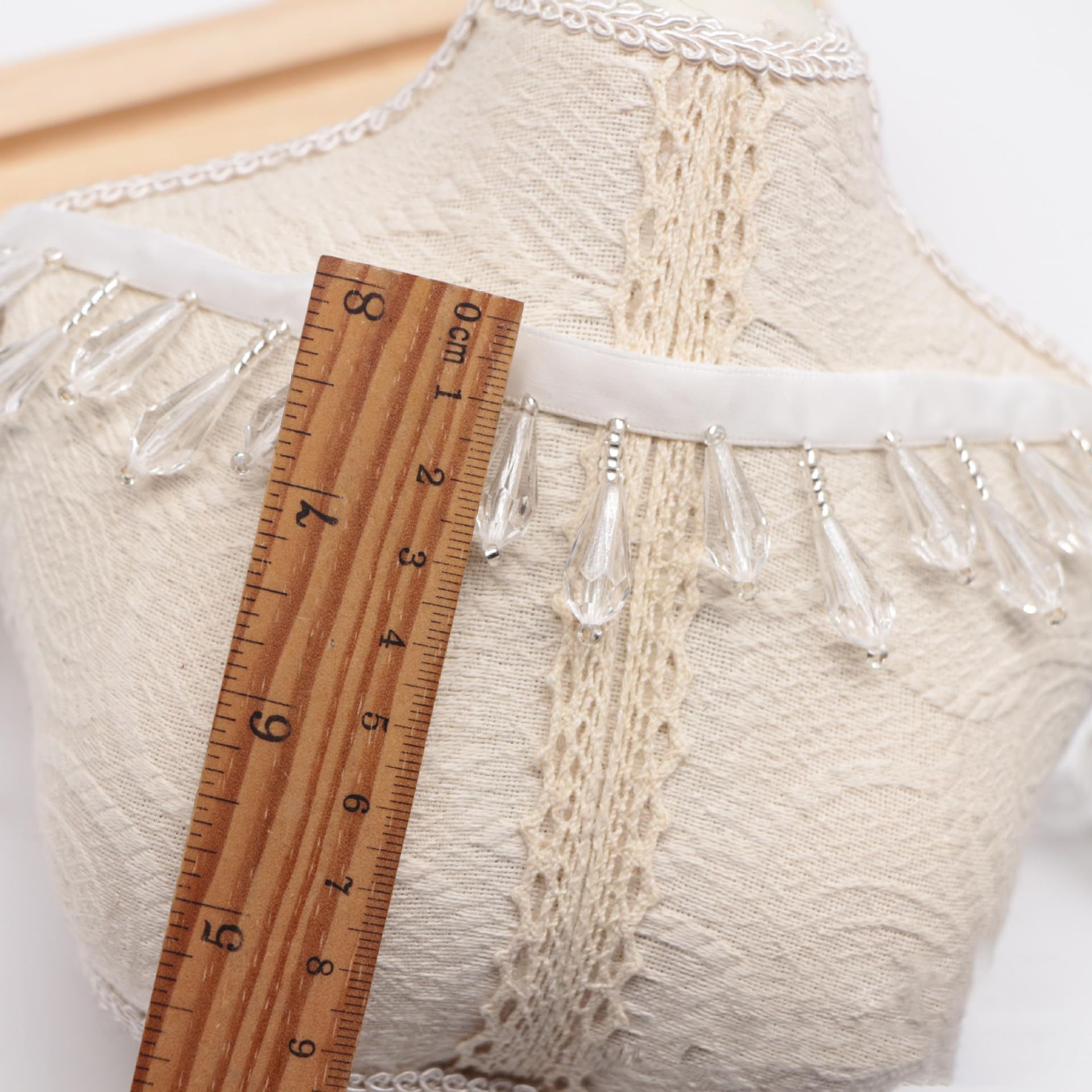 GorinsKani 1 Yards Crystal gourd droplets Fringe Beaded Lace Trim Pearl Pendant Tassels Dress Tassel Fringe Lace Trim Decoration Shoes Ornaments Hanging Bead Curtain Sewing (White water droplet beads)