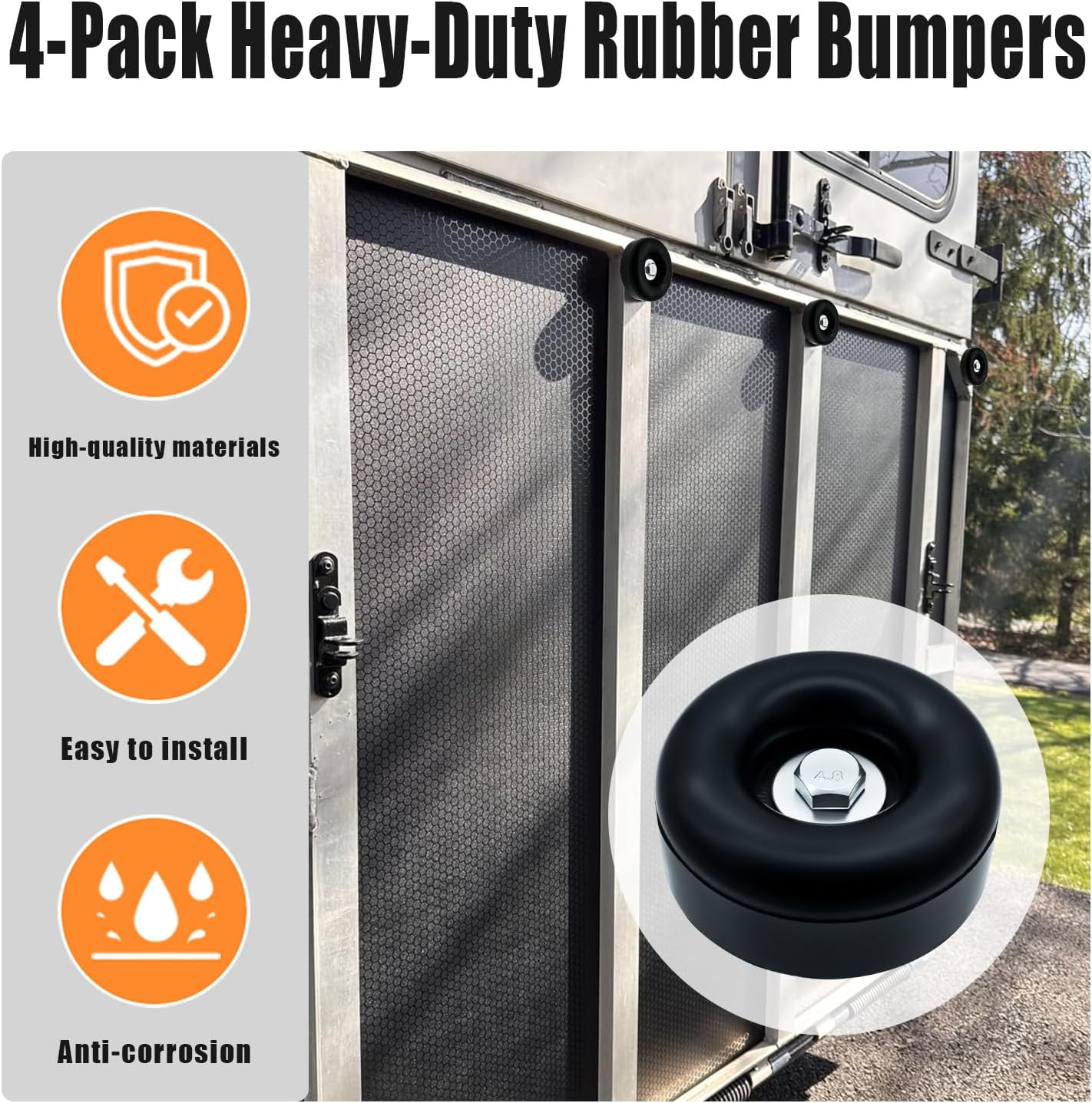 4-Pack Heavy-Duty Rubber Bumpers - 2.5" Round Rubber Bump With Screw Kits - Ideal for Trailer Doors, Compressors & Pumps, Generators, Pressure Washers