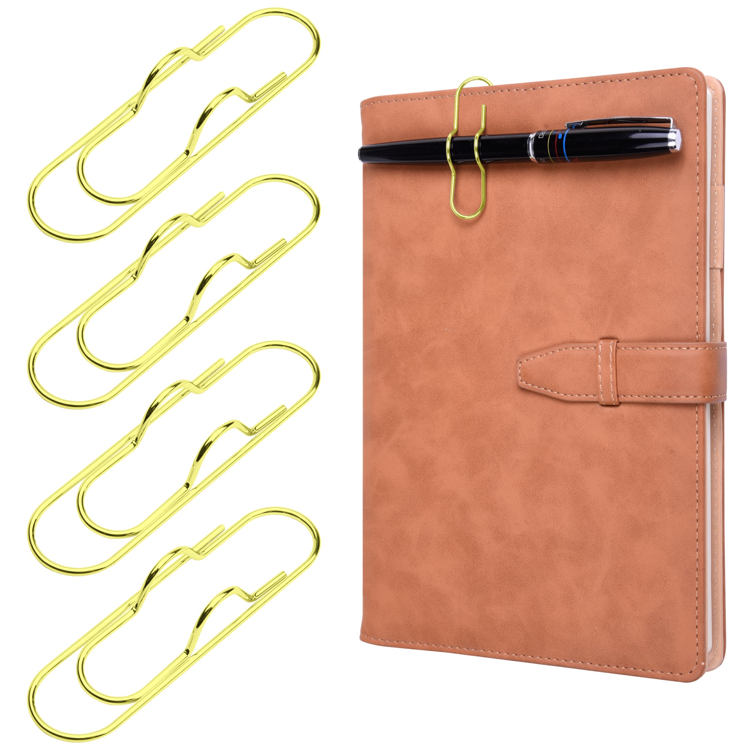 Wisdompro Pen Clip for Notebook, 12 Pack Stainless Steel Pen Pencil Clip Holder for Notebook, Books, Journal, Clipboard, Paper, etc. - 2.6 x 0.7 inch (Gold)