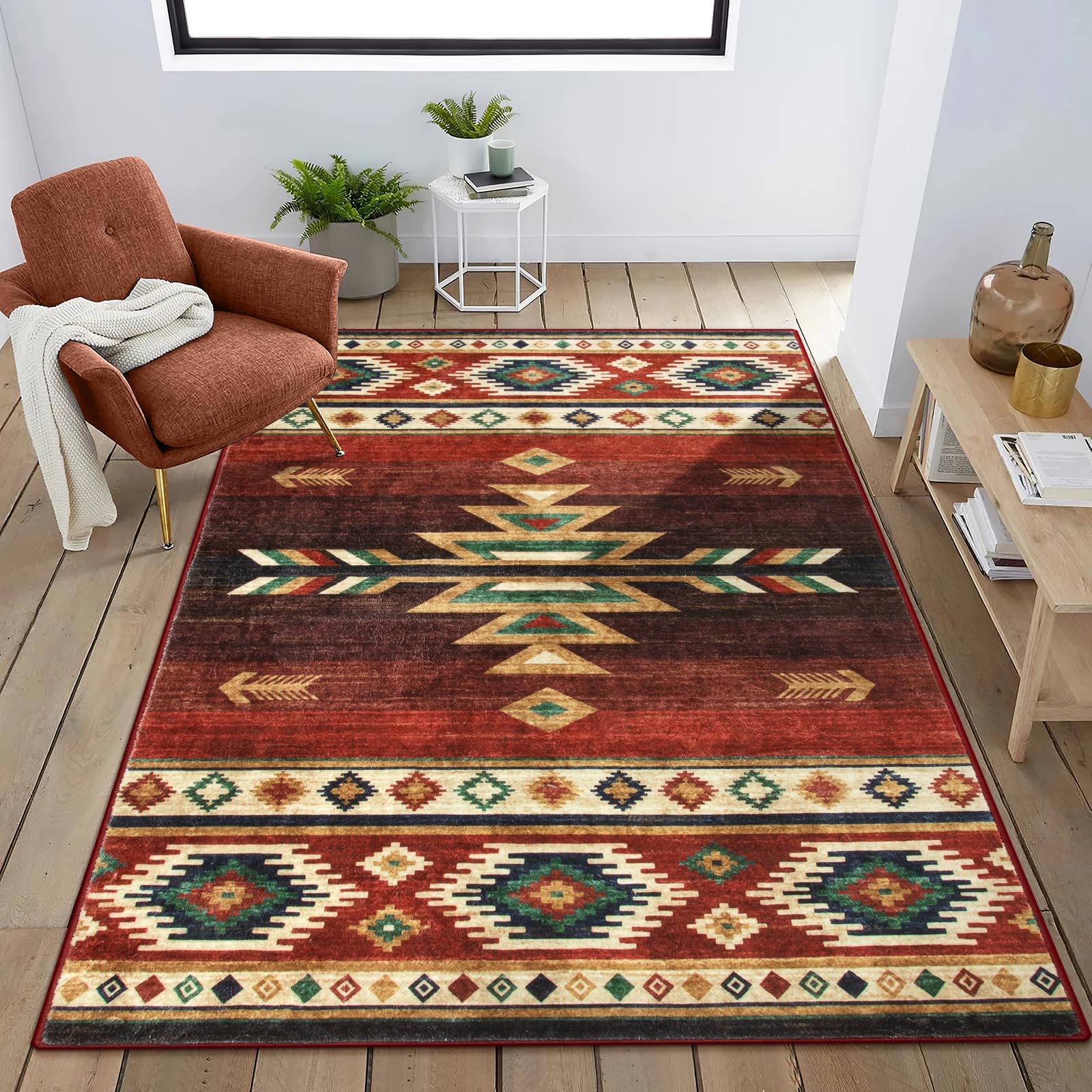 LIVEBOX Machine Washable Aztec Rug 6x9 Christmas Rugs Living Room Rug