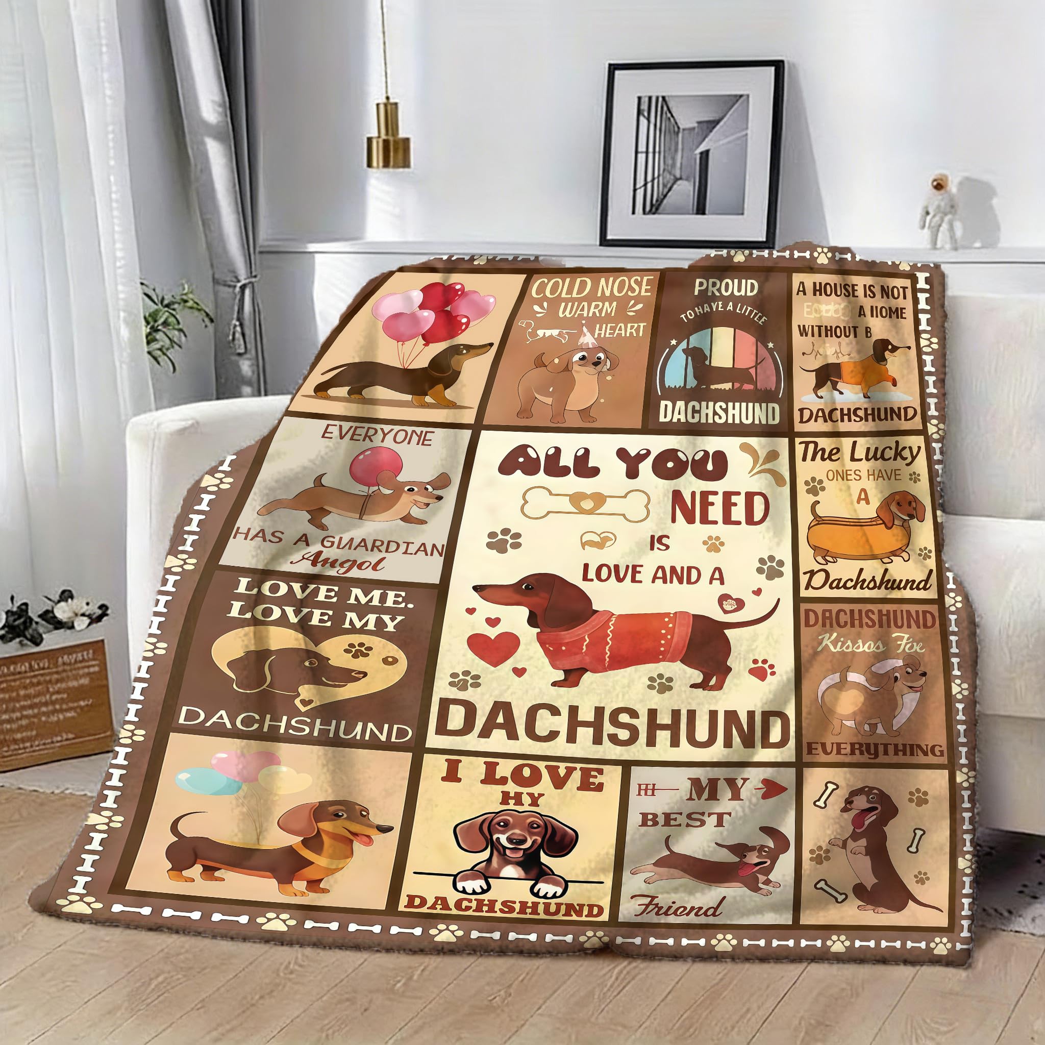 Vexthorion Mothers Day Dog Mum Gifts 150x100cm Cozy Flannel Throw Puppy Lady Present For Women,Funny Dachshund Lady Gifts,Cozy Flannel Fur Blanket For Couch Bed Sofa Home Decor(Dachshund)
