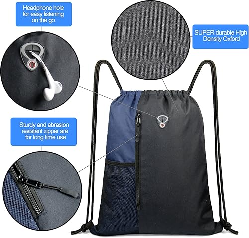 Miniatura 3 de BeeGreen Mochila con cordón para el gimnasio para hombres y mujeres, mochila deportiva con bolsillos de malla para botella de agua y dos bolsillos