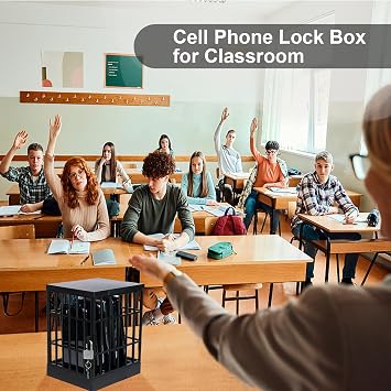 Gemaxvoled Cell Phone Jail Lock Box, Mobile Phones Prison Lockable Cage for Classroom Family Time Party