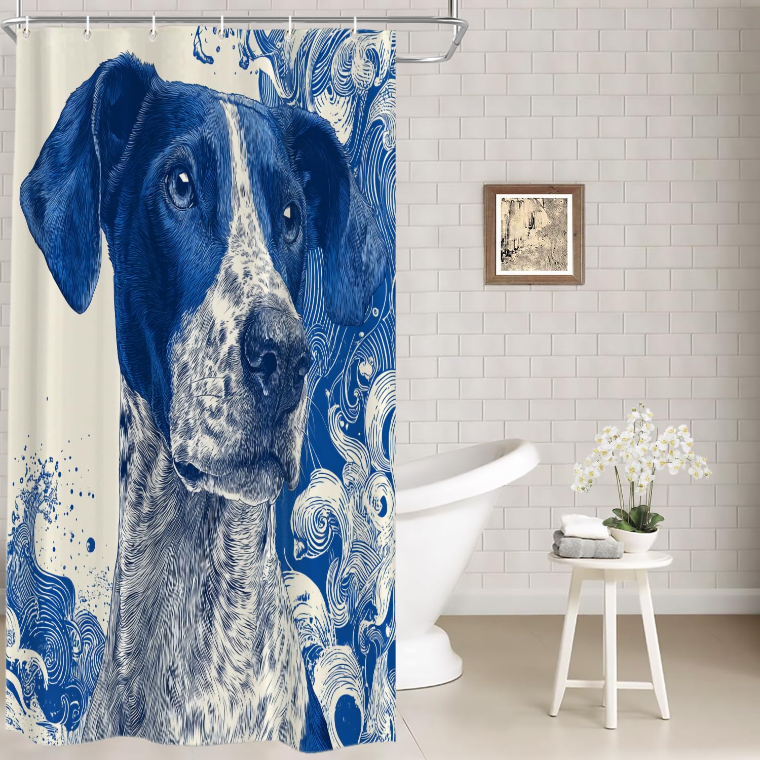 Rideau de douche motif chien en fibre de polyester imperméable Batmerry
