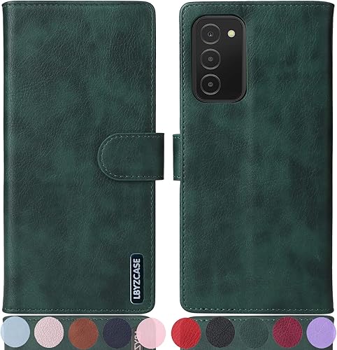 LBYZCASE Funda tipo cartera para Galaxy A03s con tarjetero con bloqueo RFID, funda de piel sintética con función atril, magnética, a prueba de