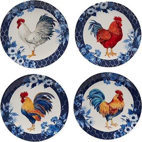 Miniatura 2 de Unknown1 Indigo Rooster - Juego de vajilla de 16 piezas para 4 unidades, color azul, multicolor, rojo, casa de campo, redondo, 16 piezas, apto para