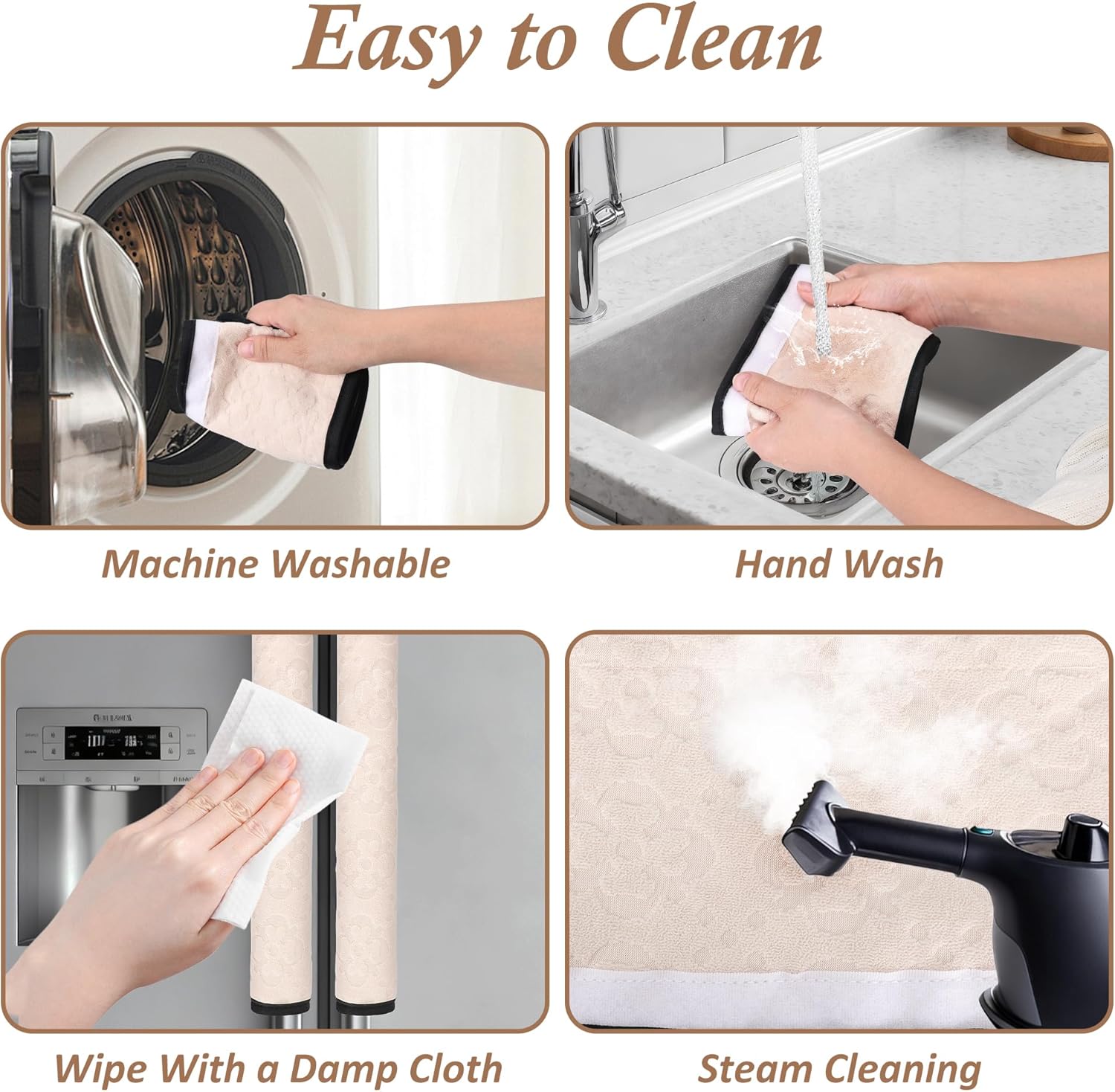 4 PCS Refrigerator Door Handle Covers, Non-Slip Fridge Door Handle Covers, Kitchen Appliance Decor Handles for Anti-Skid & Anti-Static, Microwave Oven Stove Dishwasher Handle Protector, Beige