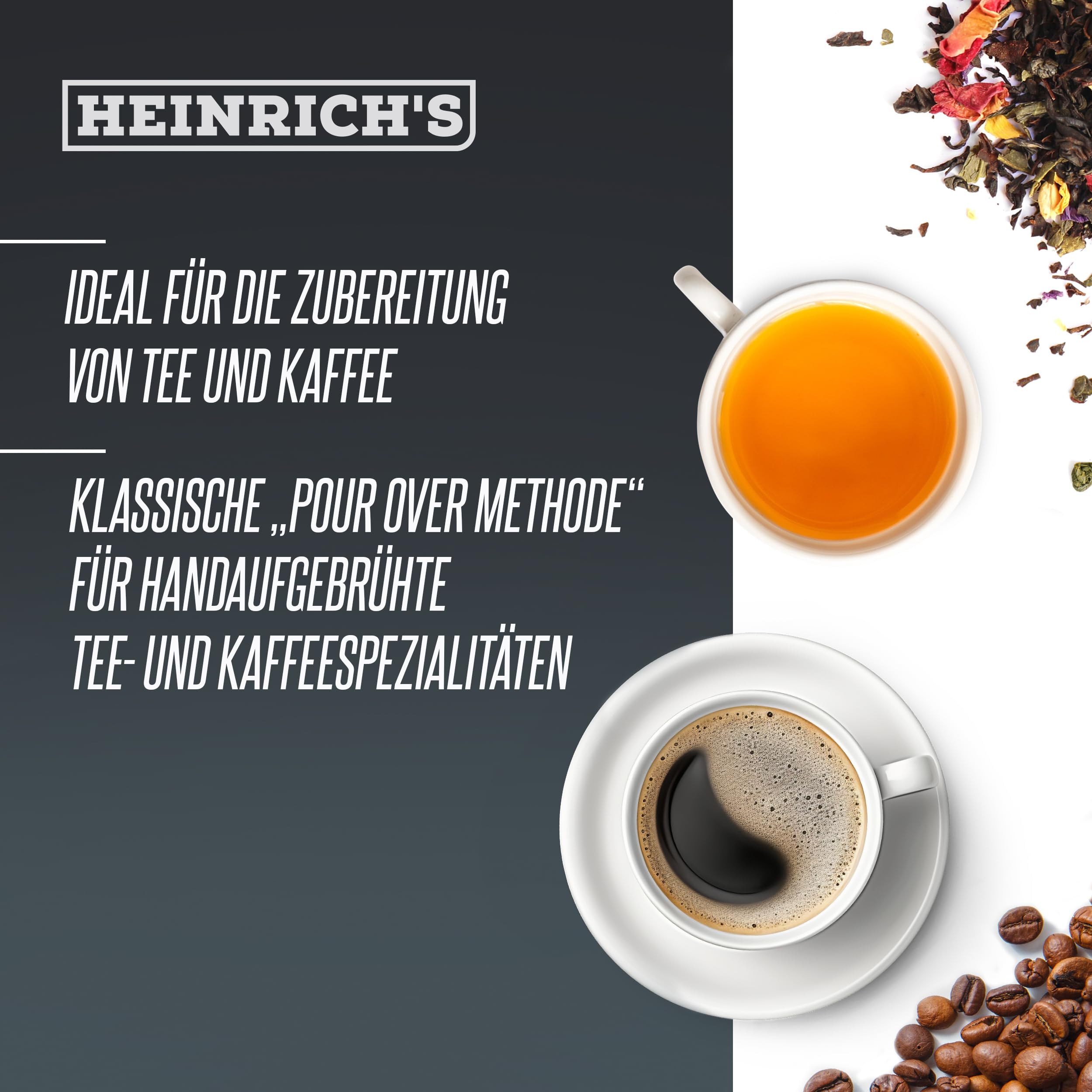 HEINRICHS Teestation, Tee-und Kaffeestation, Wasserkocher 1,7L und Teekanne 1L mit Edelstahlfilter, Basis mit LED Display und Sensor-Touchbedienung, LED Beleuchtung, Warmhalteplatte, 2200 W Heinrich´s