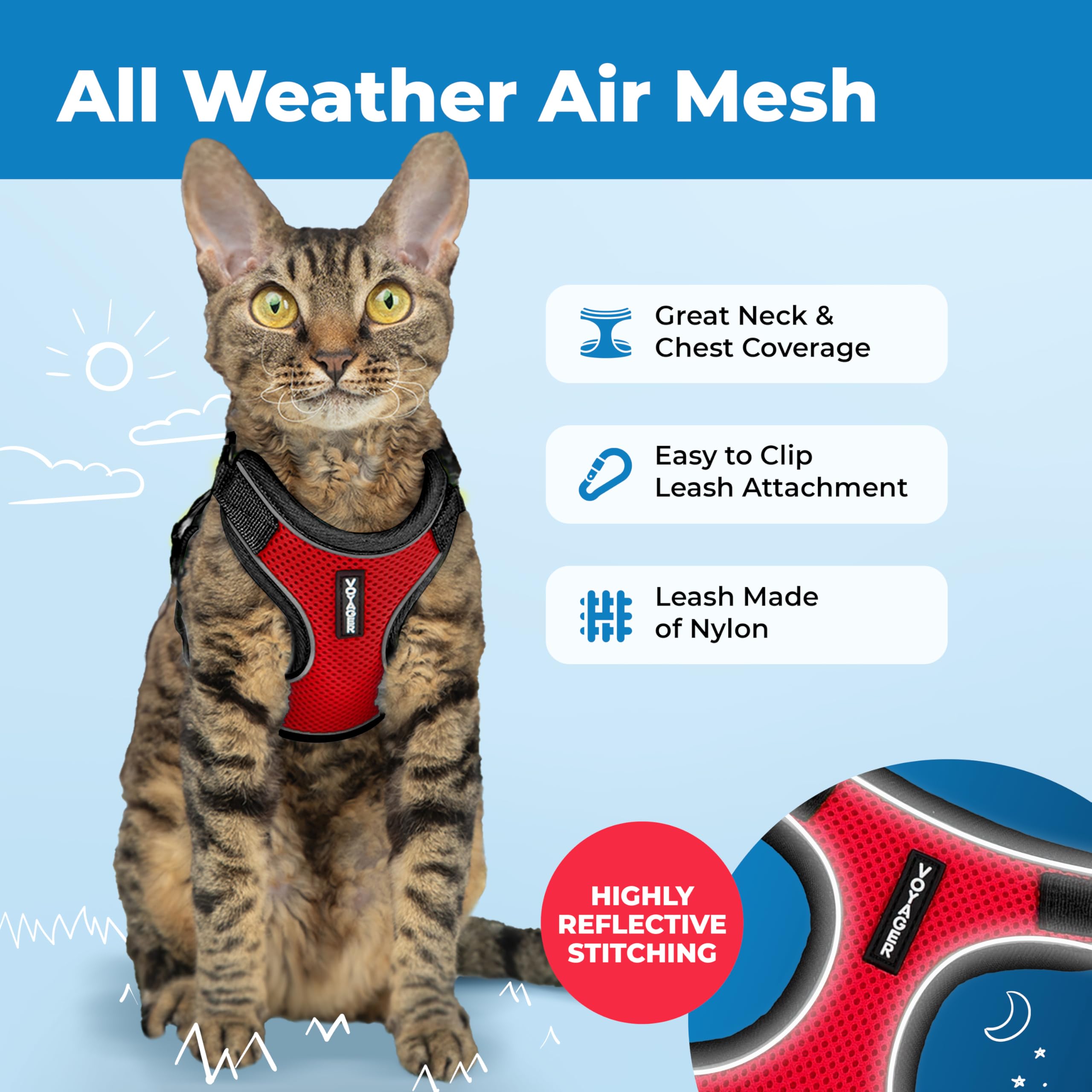Voyager Escape Proof Cat Harness and Leash Set including Reflective Stitching, Neoprene Handle 5ft, Supports Small - Image 3