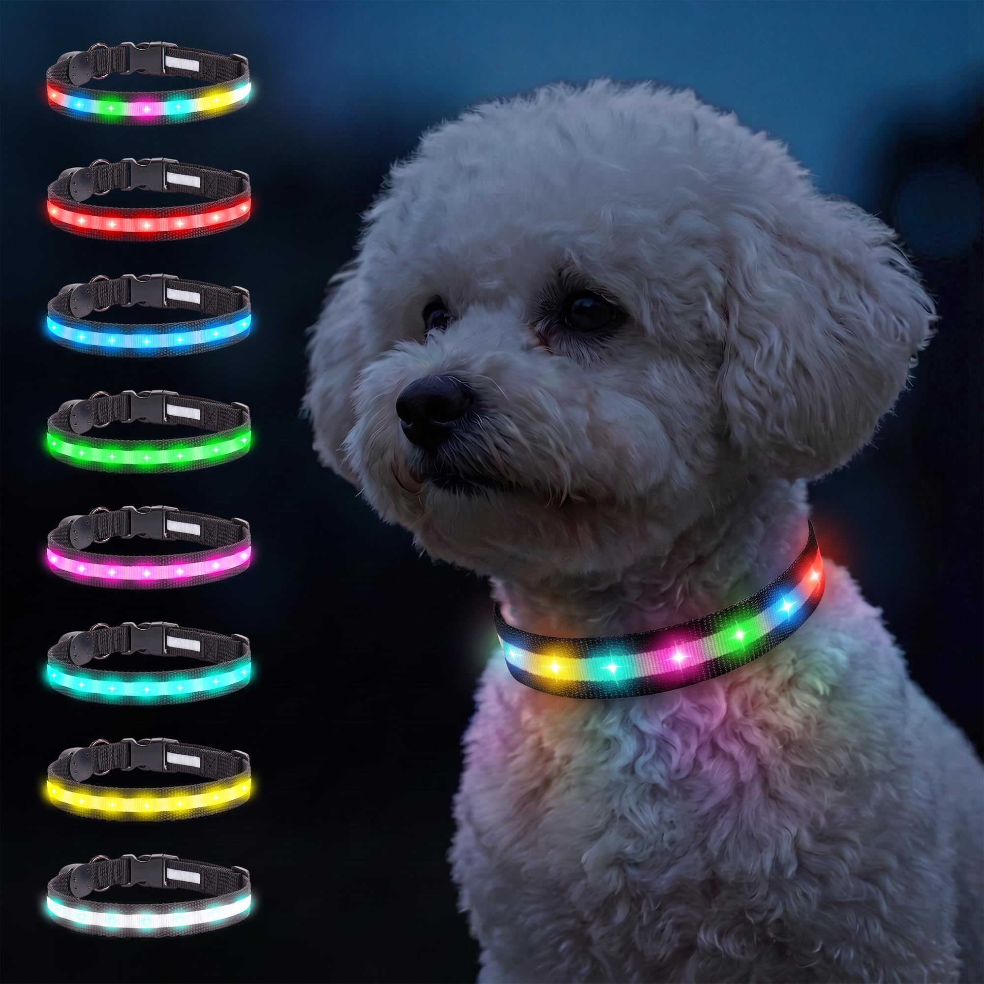 LED Light Up Dog Collar, Luminous Collar for Night Walking(Black, S/40cm)