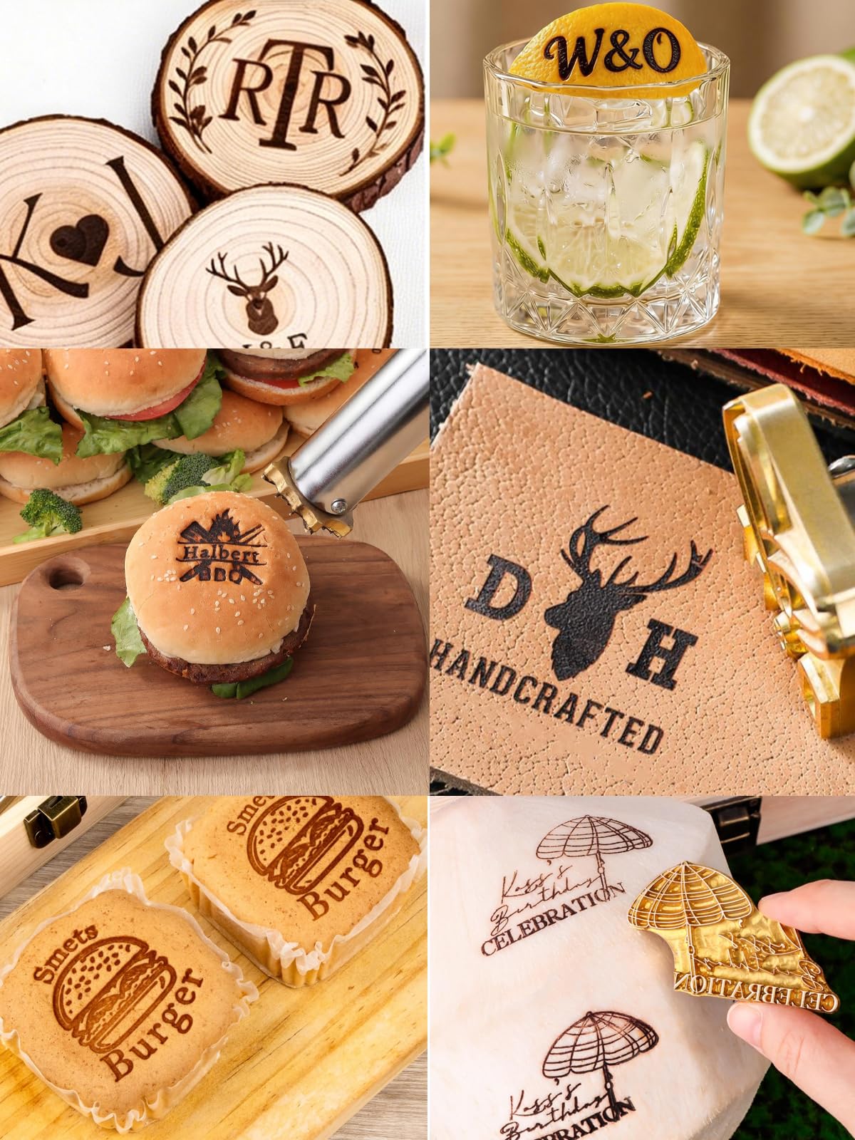 Stempel für Holz, Leder, Burger, handgefertigte Geschenke，8cm