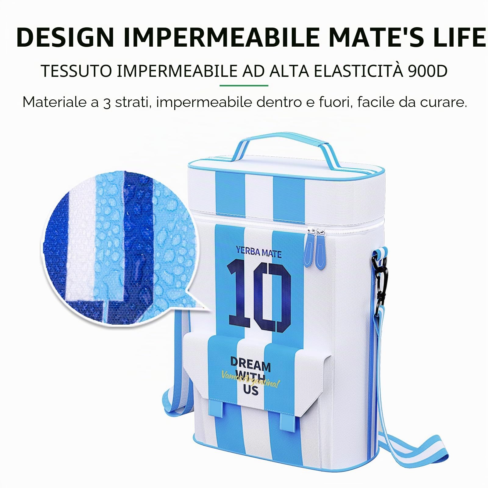 Cuopru Borsa Matera Premium per Yerba Mate Kit, Argentina Capitan NO.10 Borsa Tote Bag – Doppio strato impermeabile 2 tasche per bottiglie di vino borse portatili
