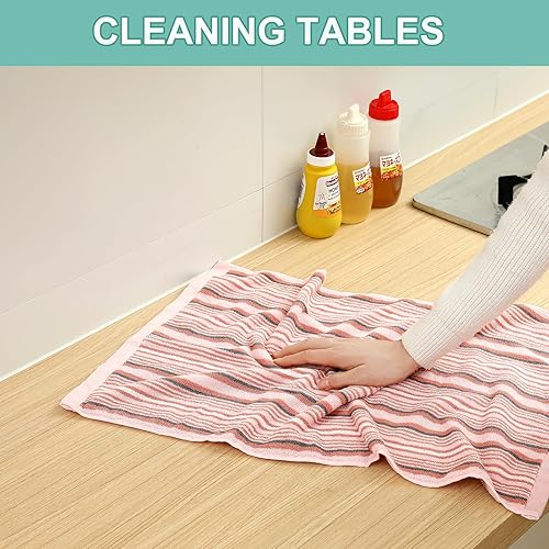 Miniatura 5 de SALAS Toallas de cocina para secar platos, toallas de cocina grandes de algodón, paños de toalla a rayas, juegos de toallas gruesas altamente