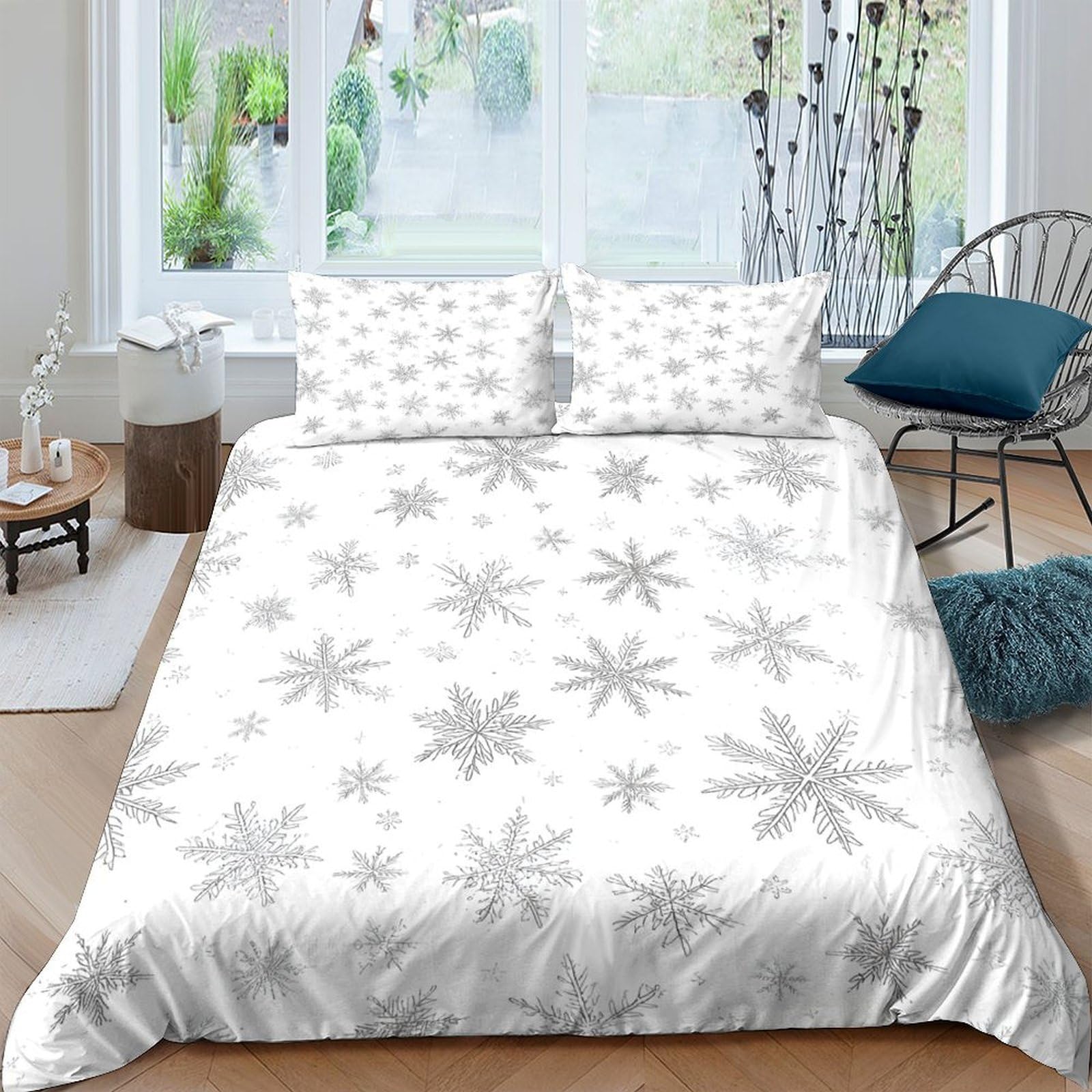 Ctjqhvkz Style-6 3D Printed Snowflake Fitted Sheet Microfiber Soft White Winter Decor Flower Mattress Cover For Bedroom Guest Room Single（135X200cm）