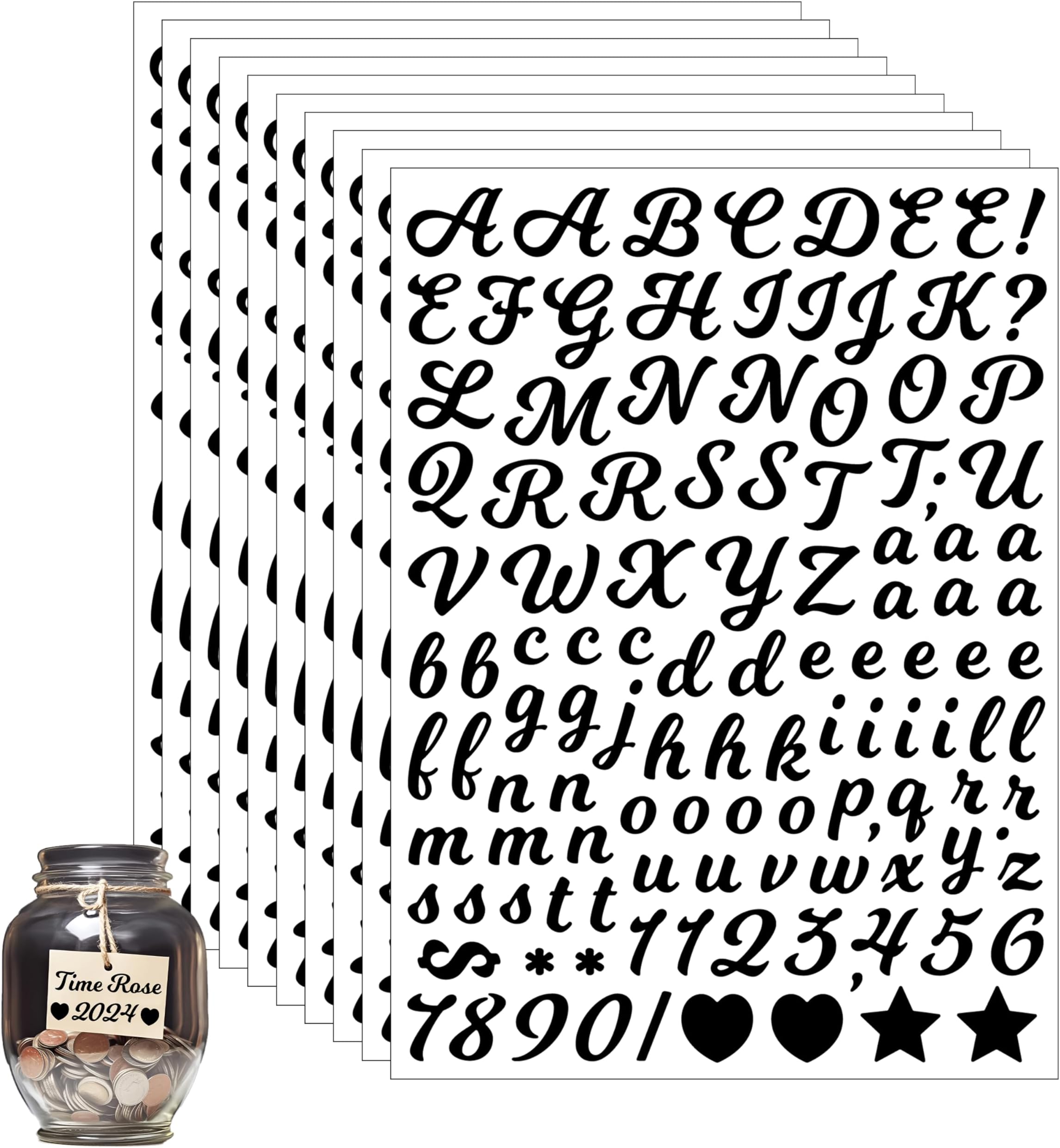 Dvobez 10 Sheet Cursive 1/2 Inch Small Letter Stickers, 1180Pcs Black Vinyl Alphabet Stickers for Arts Crafts Outdoor Sign Poster Windows Doors School Office
