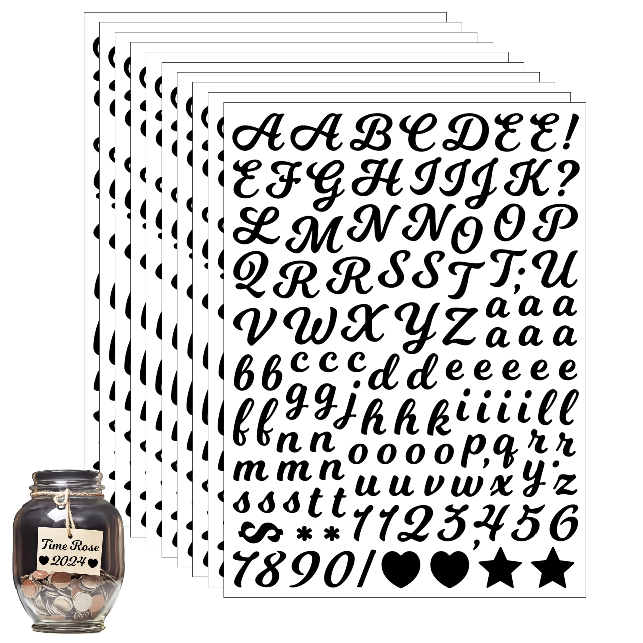 Dvobez 10 Sheet Cursive 1/2 Inch Small Letter Stickers, 1180Pcs Black Vinyl Alphabet Stickers for Arts Crafts Outdoor Sign Poster Windows Doors School Office