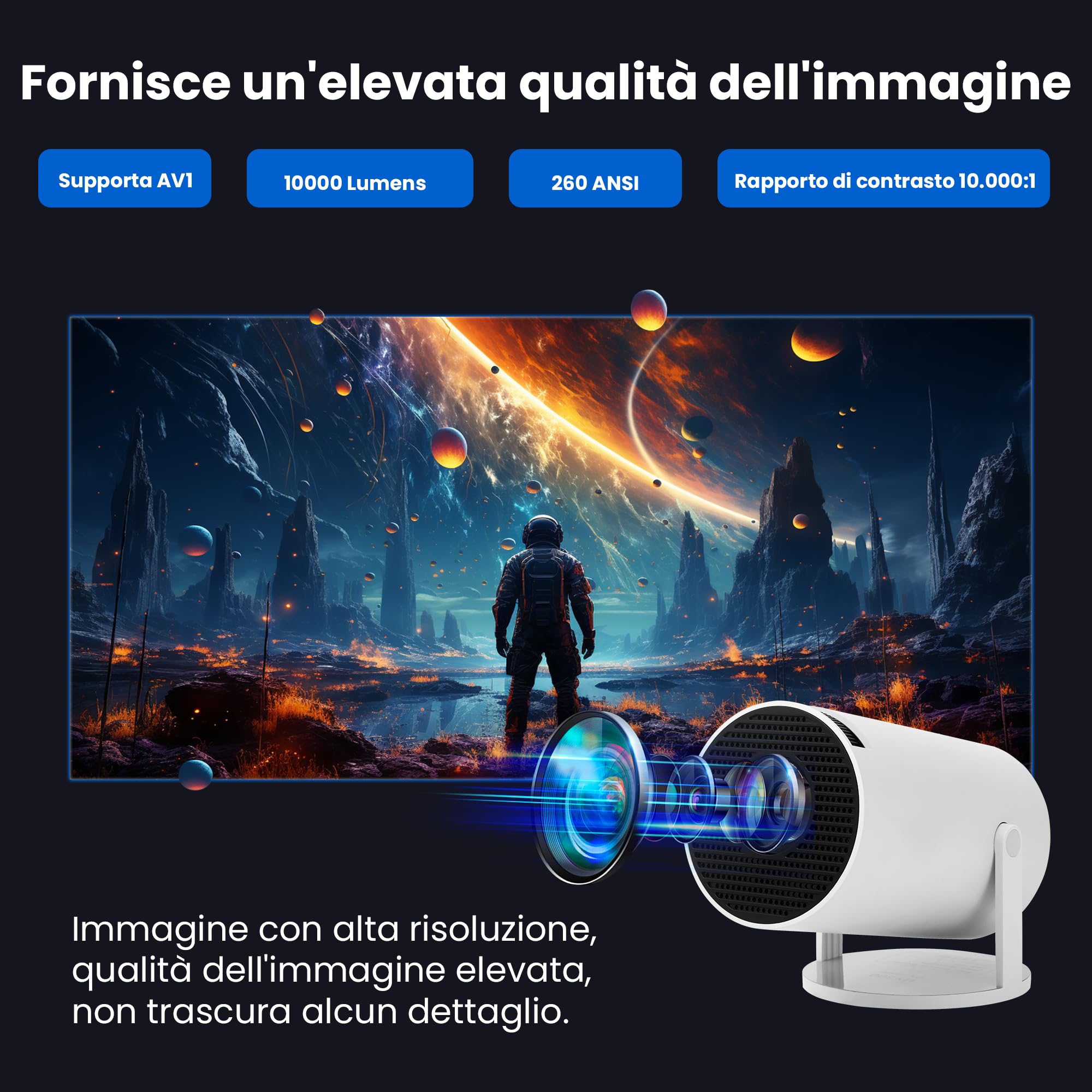 [Auto Keystone] HY300Pro Mini proiettore portatile con Wi-Fi Bluetooth USB HDMI, supporto Full HD 1080P 4K, Android Netflix integrato e YouTube Ready, Home Theater, regalo per bambini