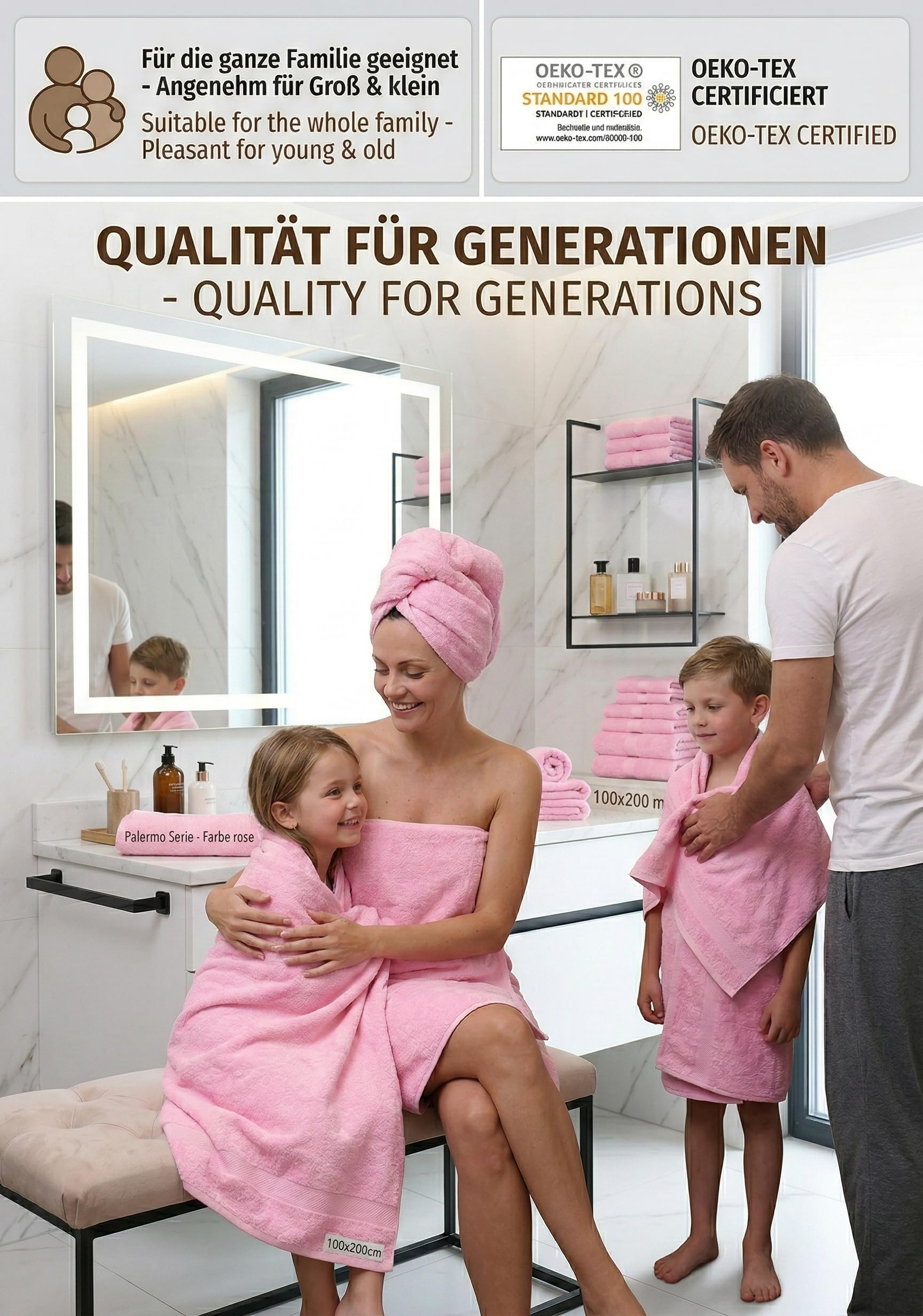Betz Drap de Bain XXL 100 x 200 cm 100% Coton – Serviette de Sauna et de Plage en Tissu éponge Doux – Facile d'entretien et très absorbante – Série Palermo - Couleur rosé
