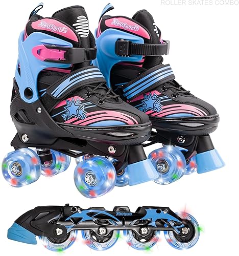 XINO SPORTS Patines en línea 2 en 1 para niños  Patines en línea  Patines con luz LED intercambiables para niños de 6 a 12 años, adolescentes y