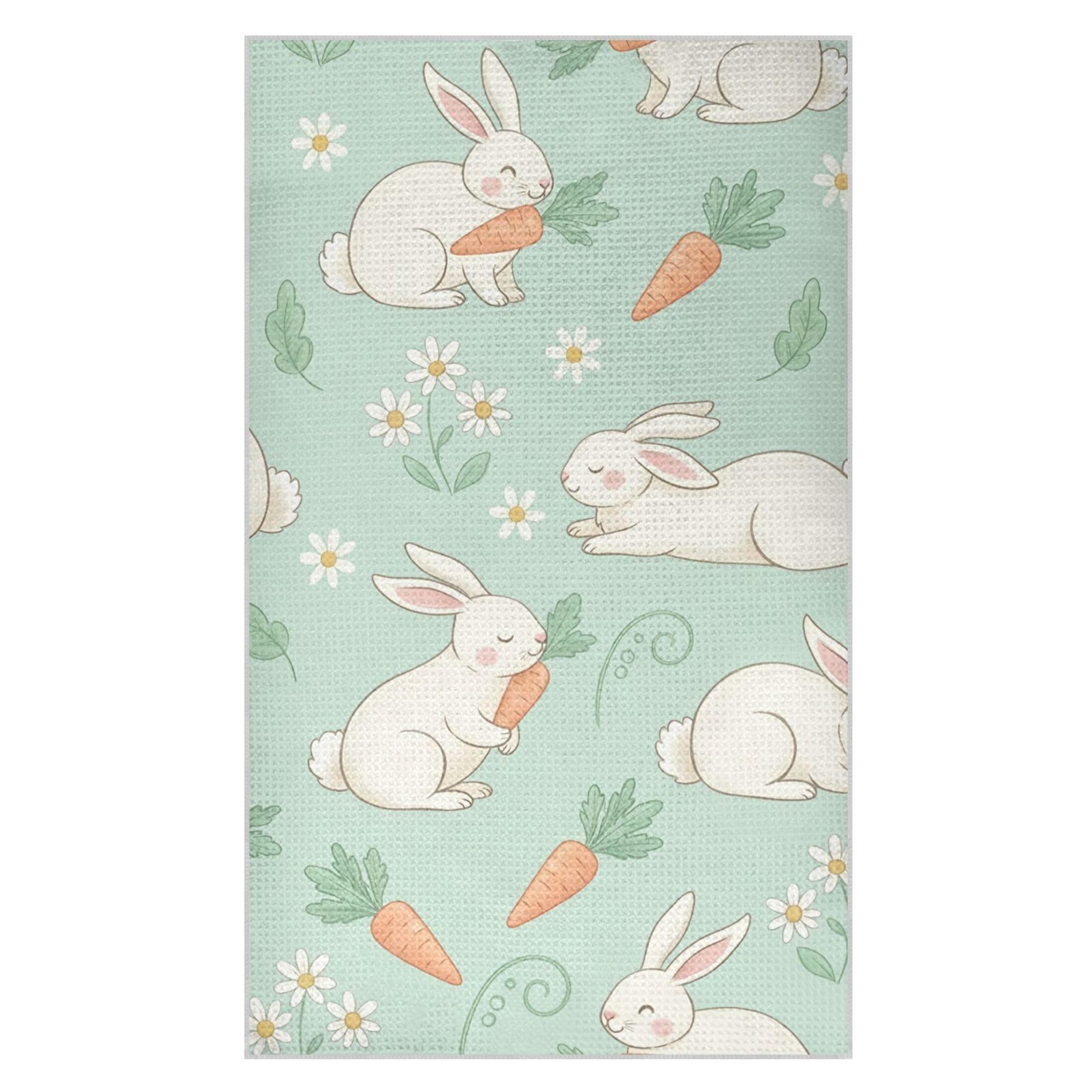 Kutsu Bunny Carrot Waffle Weave Kitchen Towels Absorbent Quick Drying Dish Towels for Kitchen, Decorative Tea Towel, 18x30 in