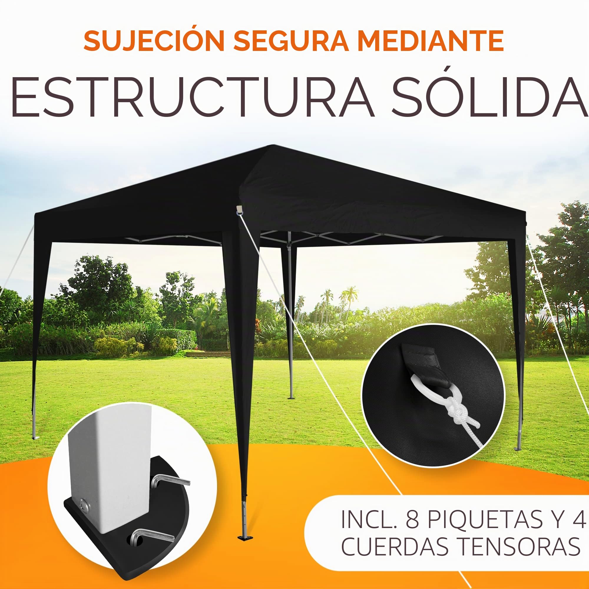Kronenburg Cenador plegable resistente al agua, 2 x 2 m, protección UV 50+ cenador en negro