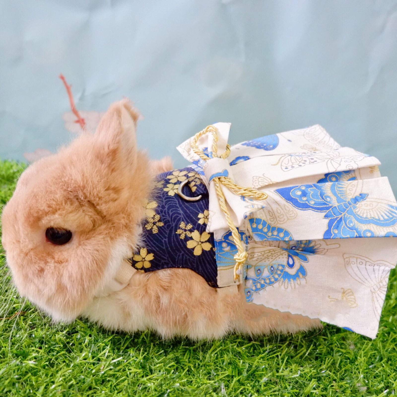 Rabbit Clothes Dress Pleated skirt with Bowknot Decor Adjustable Harness with Leash Halloween Daily Wear Rabbit Cloth for Bunny Kitten Puppy Chinchilla guinea pig (S (Chest:6.7''-14.2''), Blue)