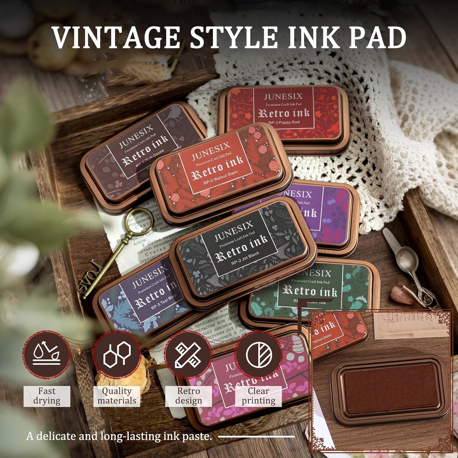 BangBoom 8 Pieces Craft Ink Pads for Rubber Stamps, 4 x 2 Inch Washable Scrapbooking Ink Pads, Vintage DIY Rubber Stamps Pad for Paper Wood Fabric Posters Card Making (8 Colors)