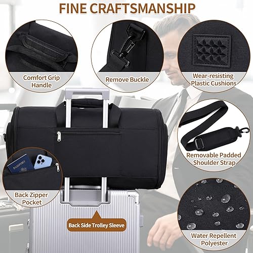 Miniatura 6 de Wogarl Bolsas de ropa 3 en 1 para viajes, bolsas de lona convertibles con compartimento para zapatos, bolsa de traje colgante desmontable, bolsa de