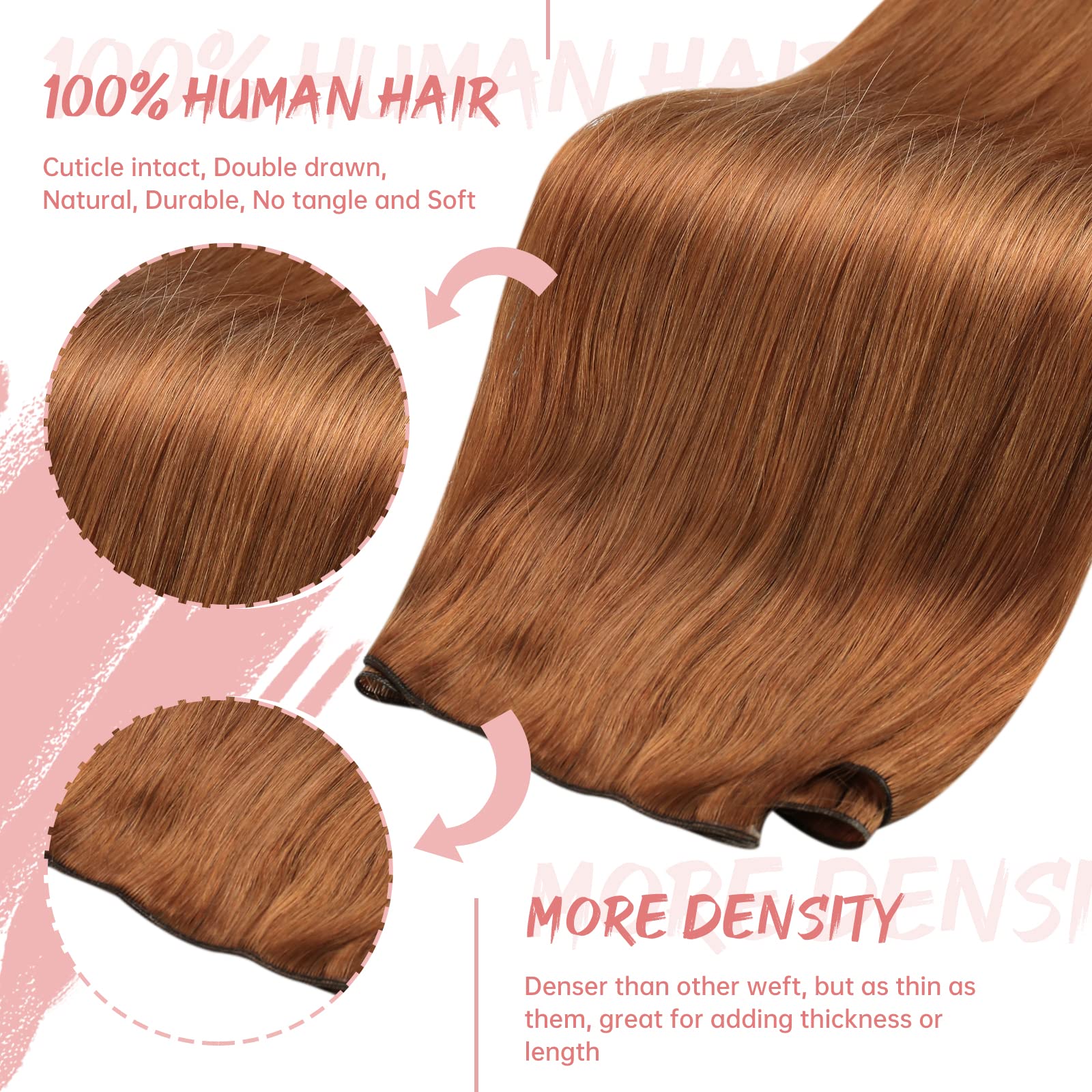 Fshine Tessitura Extension Genius Weft Rosso Marrone 40cm 50g Extension Matassa Sottili Aggiornato Remy Naturale Capelli Veri per Donne Human Hair