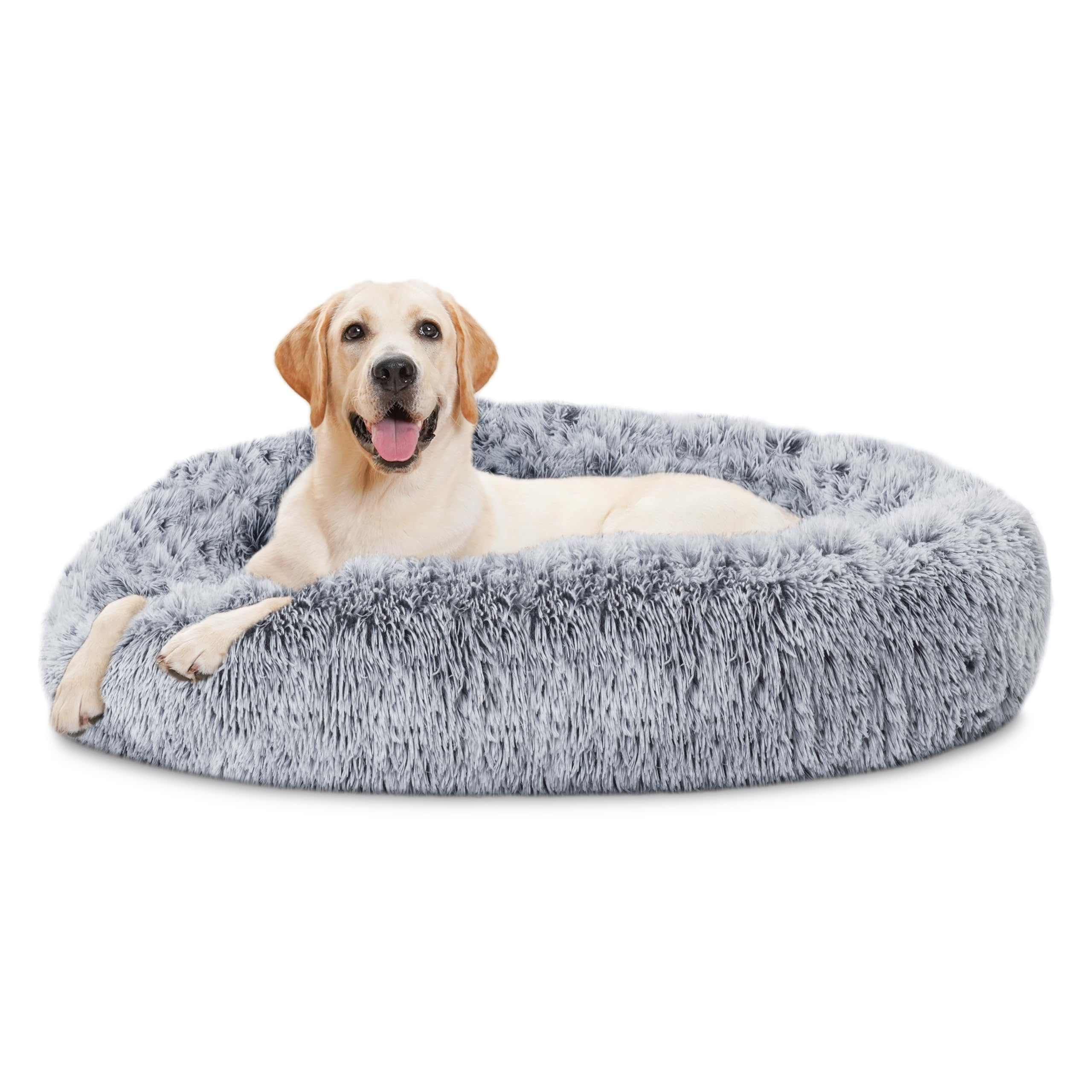ELSKER&HOME Calming Donut Dog Bed, Washable Warming Soft Round 46 Inches for Large Dogs, Anti-Anxiety Fluffy Plush Cushion Fits up to 160 lbs Pets,
