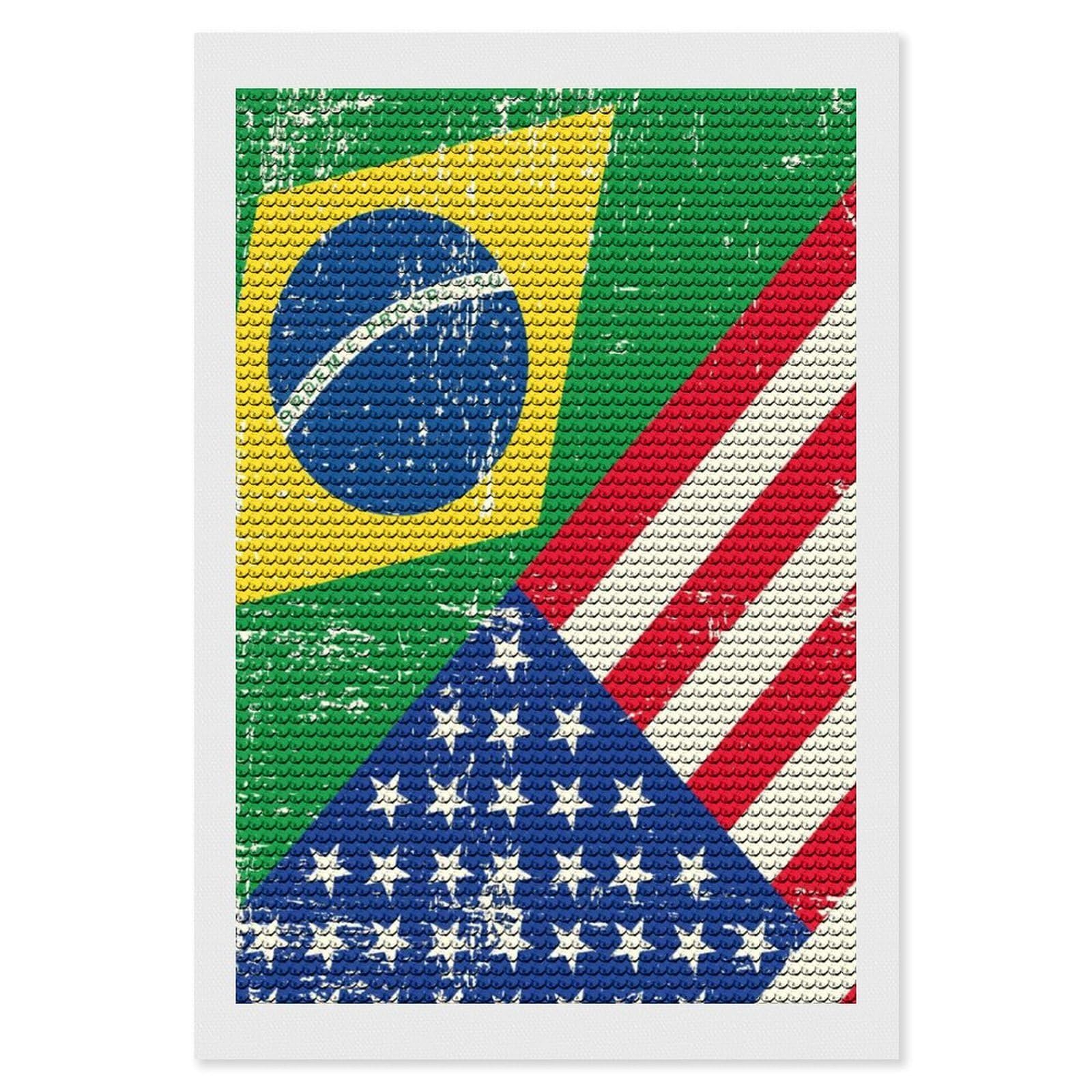 Nclqvjxzkhw Style Am-Ericans-And Brazil Flag Diamond Art Painting For Adult Round Diamonds Pictures Arts Crafts Home Wall Decor 8"X12"