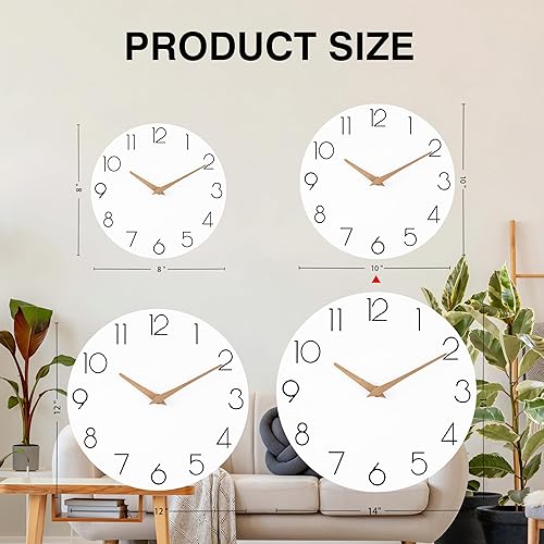 Miniatura 4 de Reloj de pared, 10 pulgadas, de madera, silencioso, sin tictac, decorativo, funciona con pilas, para dormitorio, cocina, hogar, sala de estar,