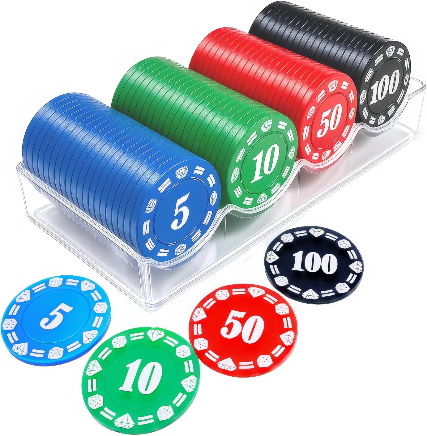 Plastic Poker Chips Set of 100 Pcs with Storage Box