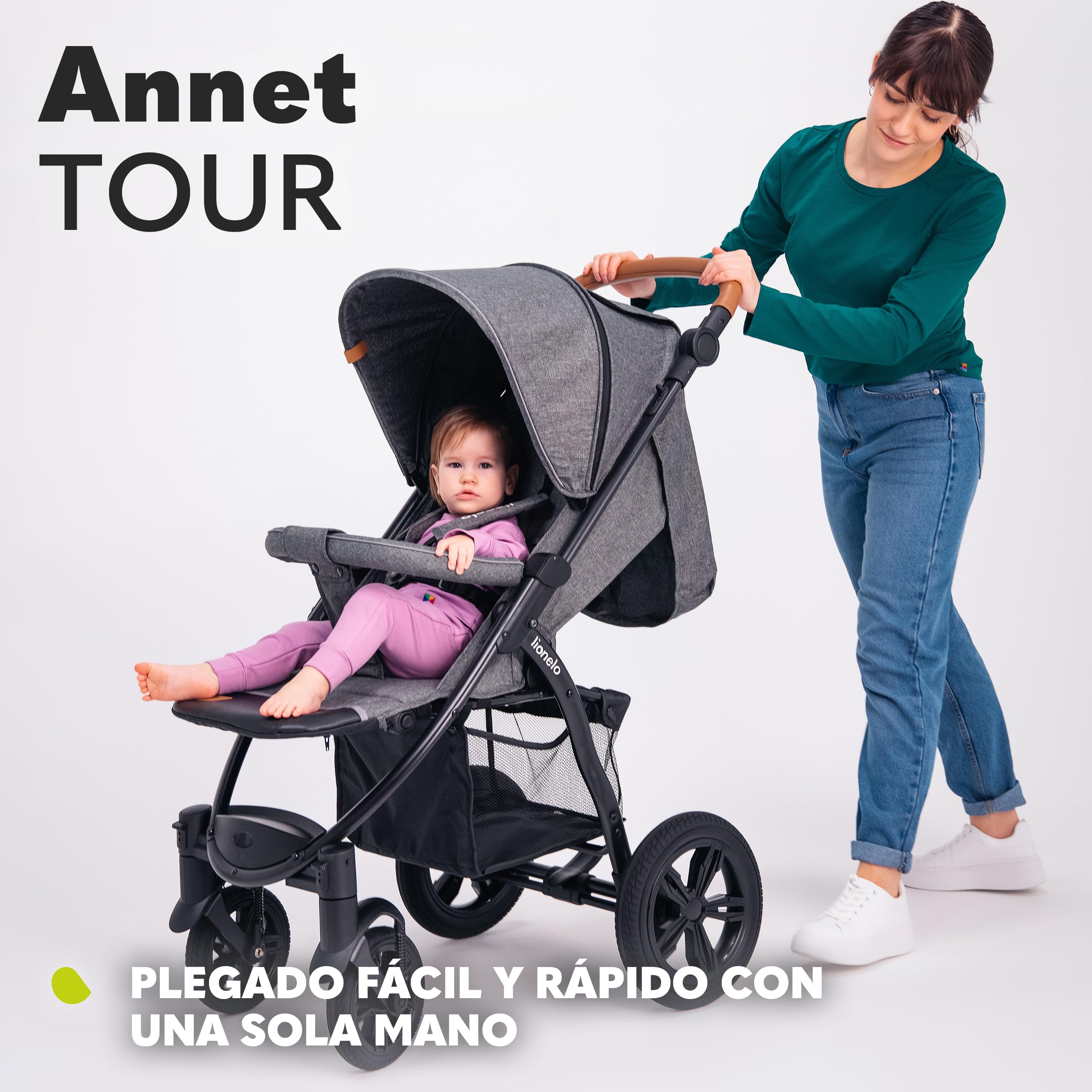 LIONELO Annet Tour Silla de paseo, bebe carro, hasta 22 kg, ajuste del respaldo a la posición tumbada, ruedas sin mantenimiento, capota impermeable XXL, cinturones de 5 puntos (dreamin)